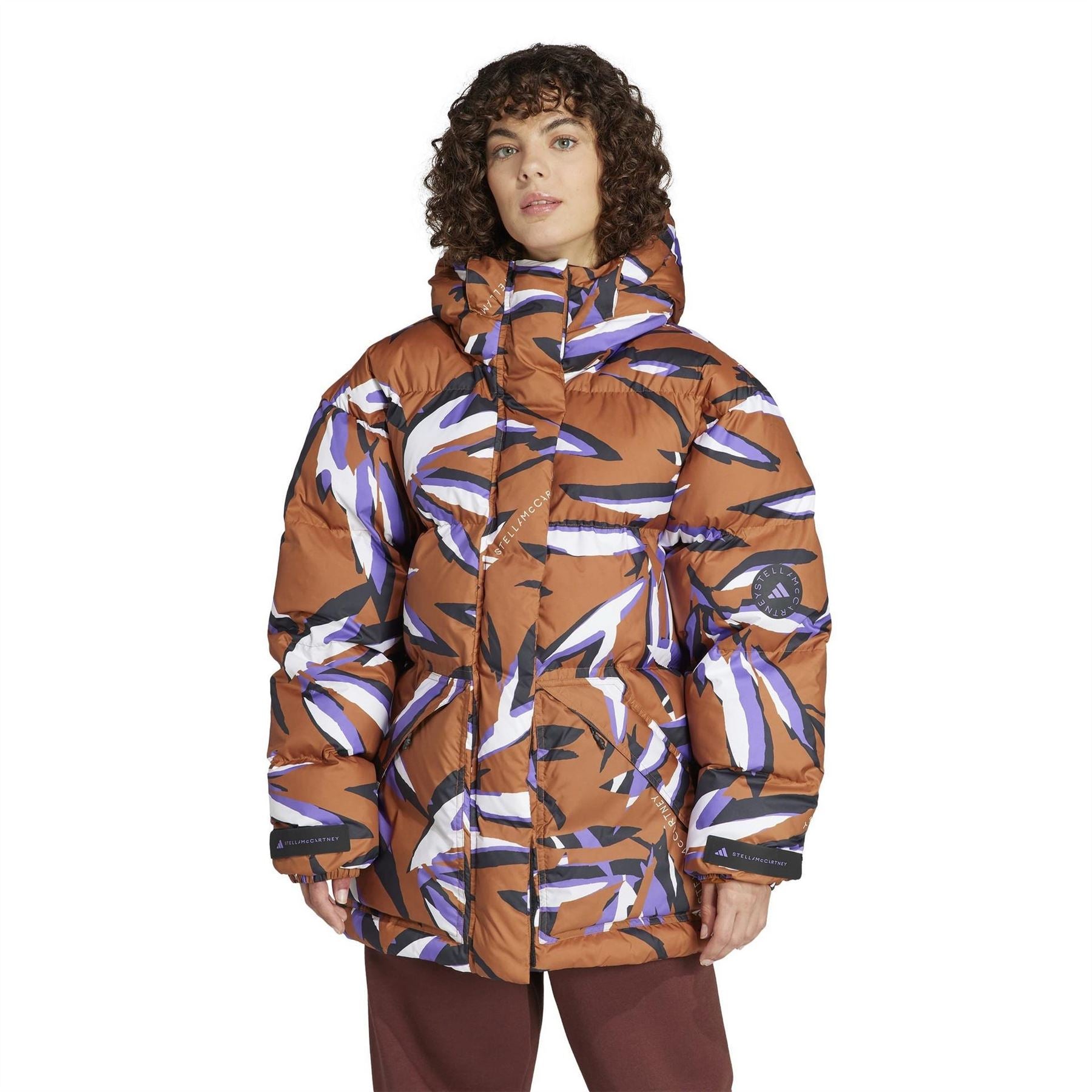 adidas by Stella McCartney Mid Length Padded Funnel Neck Long Sleeve Puffer Jacket