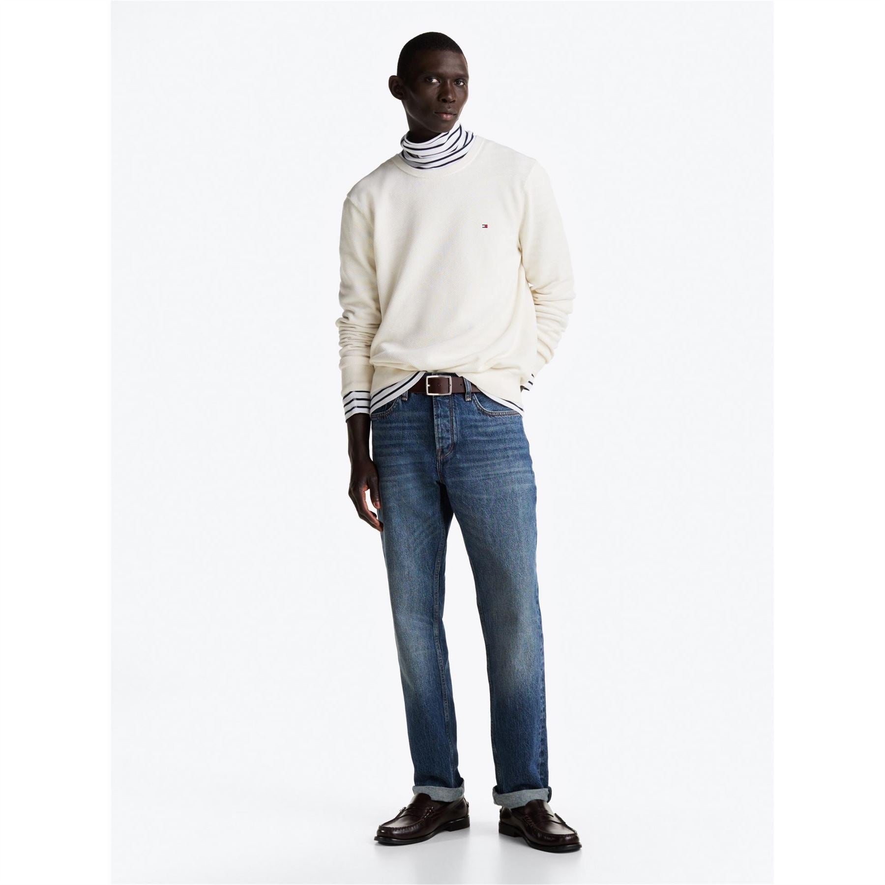 Tommy Hilfiger Crew Neck Ribbed Collar Long Sleeve Sweater