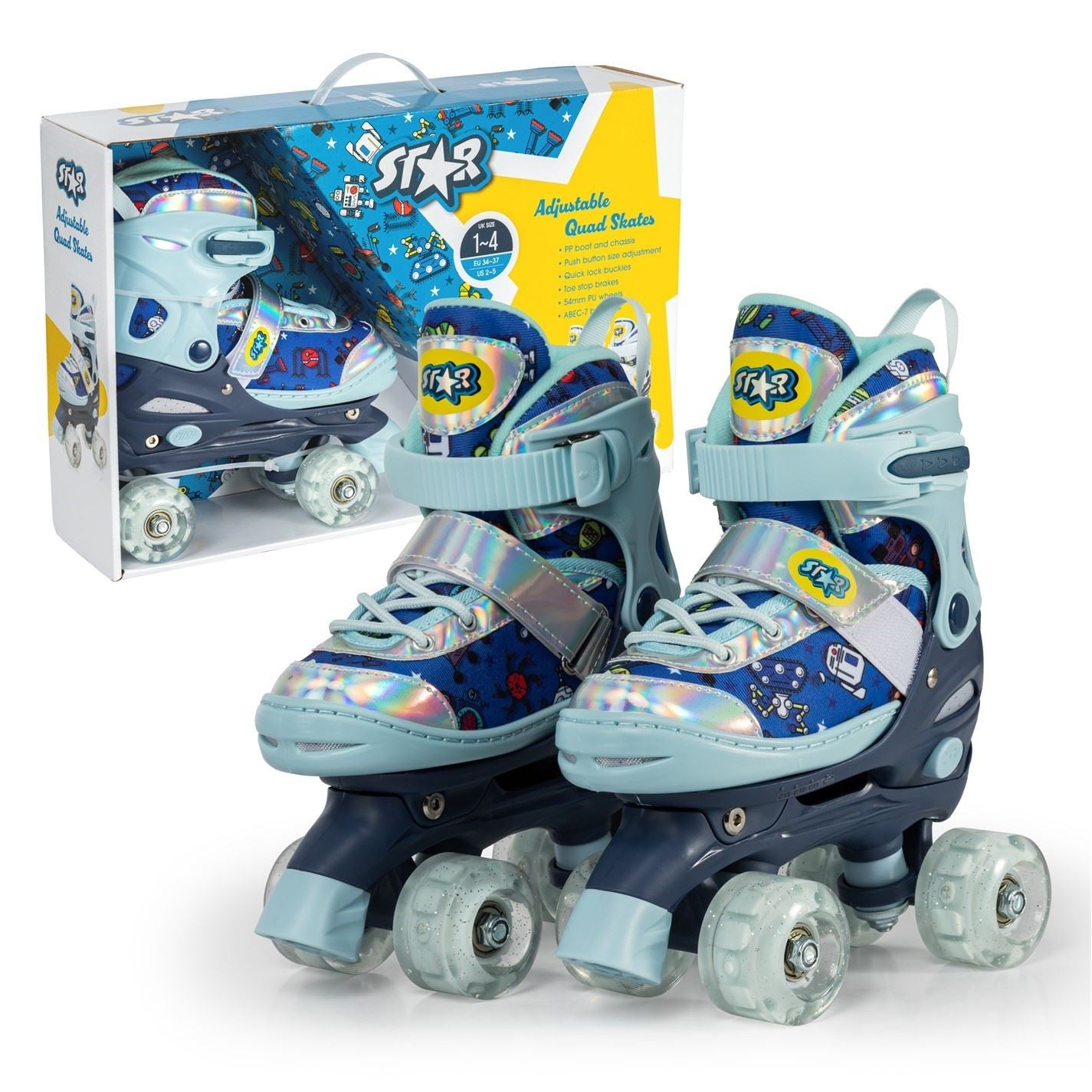 Star Rollerskates For Kids With Light Up Wheels