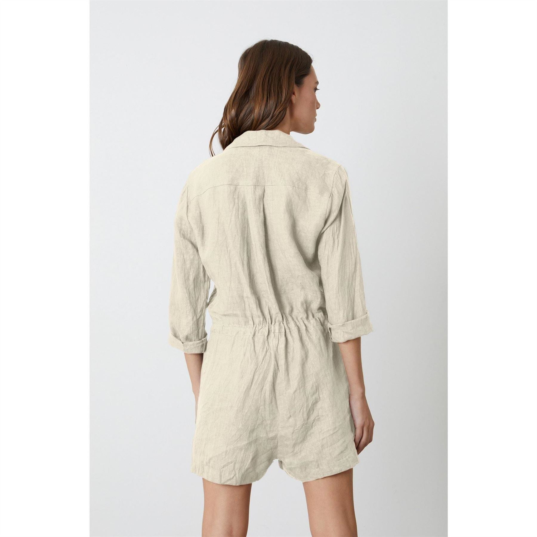 Velvet by Graham and Spencer Collared Neck Three Quarter Sleeve Solid Patterned Playsuit