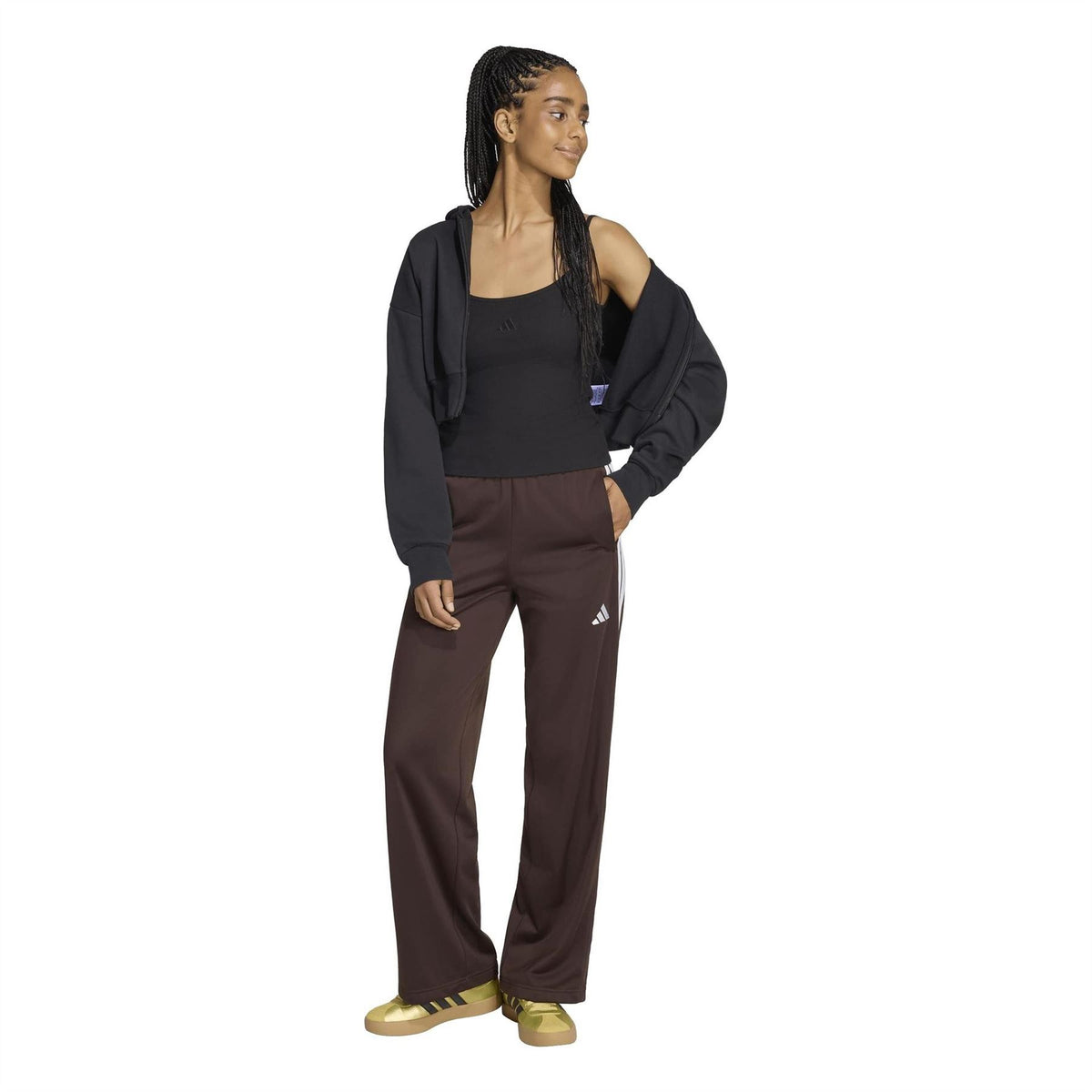 adidas Three Stripes Wide Leg Mid Rise Athletic Pants