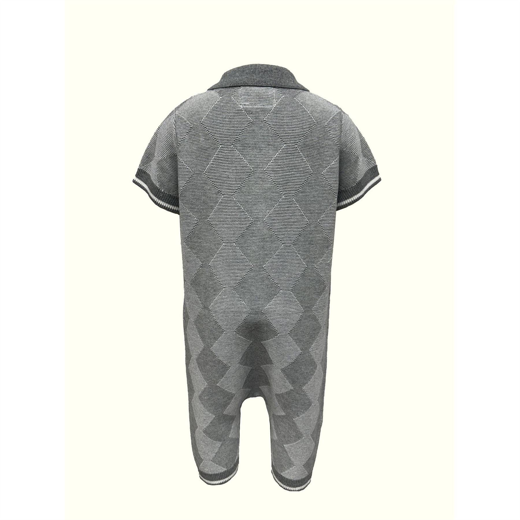 Pretty Green Collared Neck Argyle Patterned Short Sleeve Romper