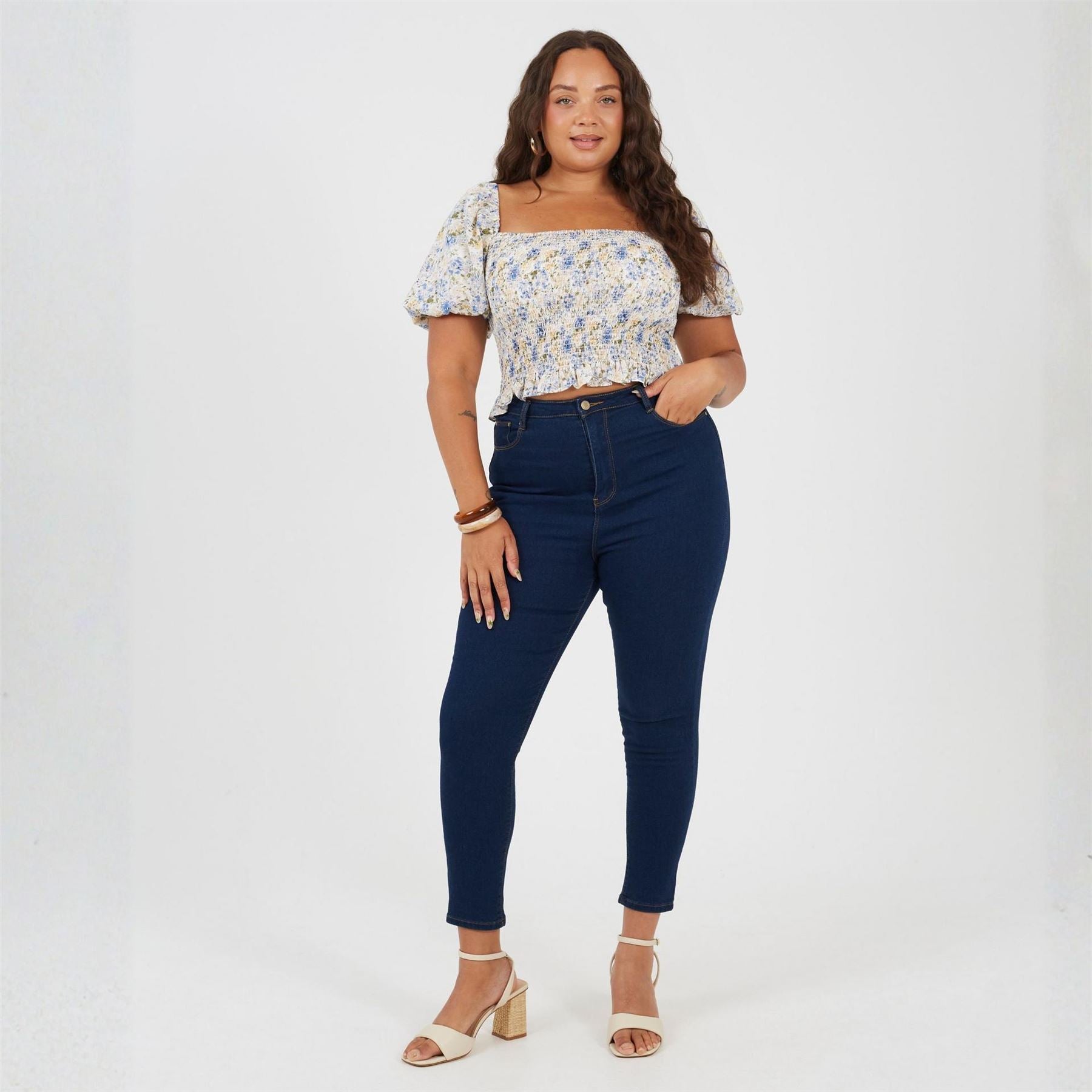 Brave Soul Womens Plus Size Puff Sleeve Top With Ruched And Tie Details.