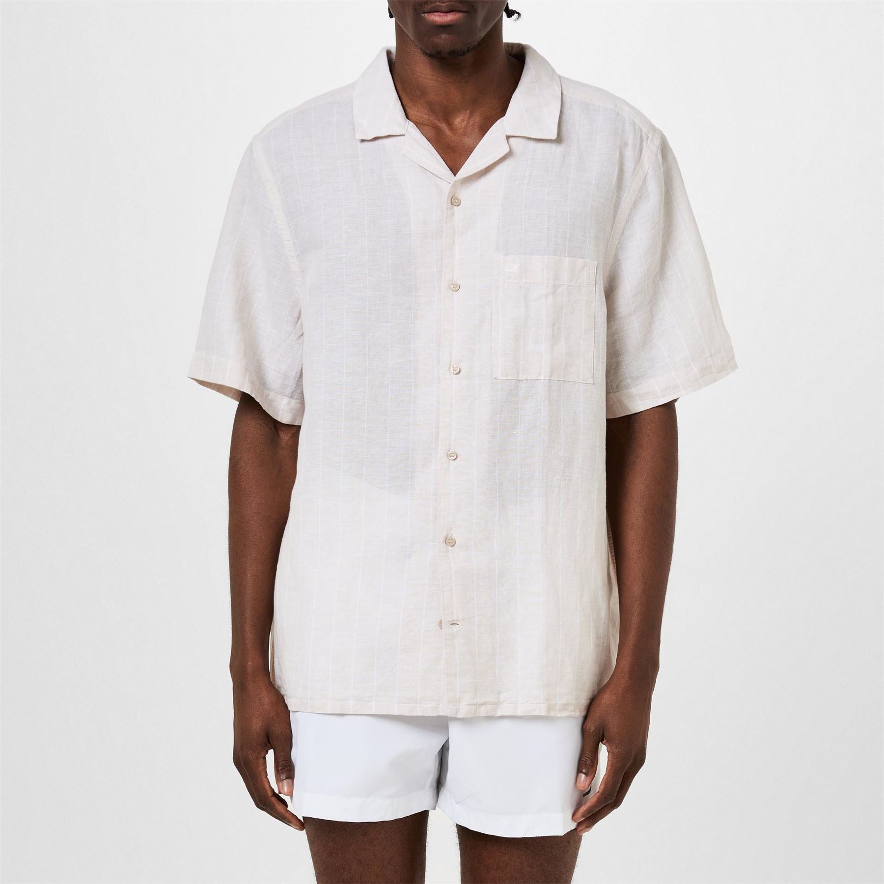 Calvin Klein Linen Stripe Short Sleeve Patterned Shirt