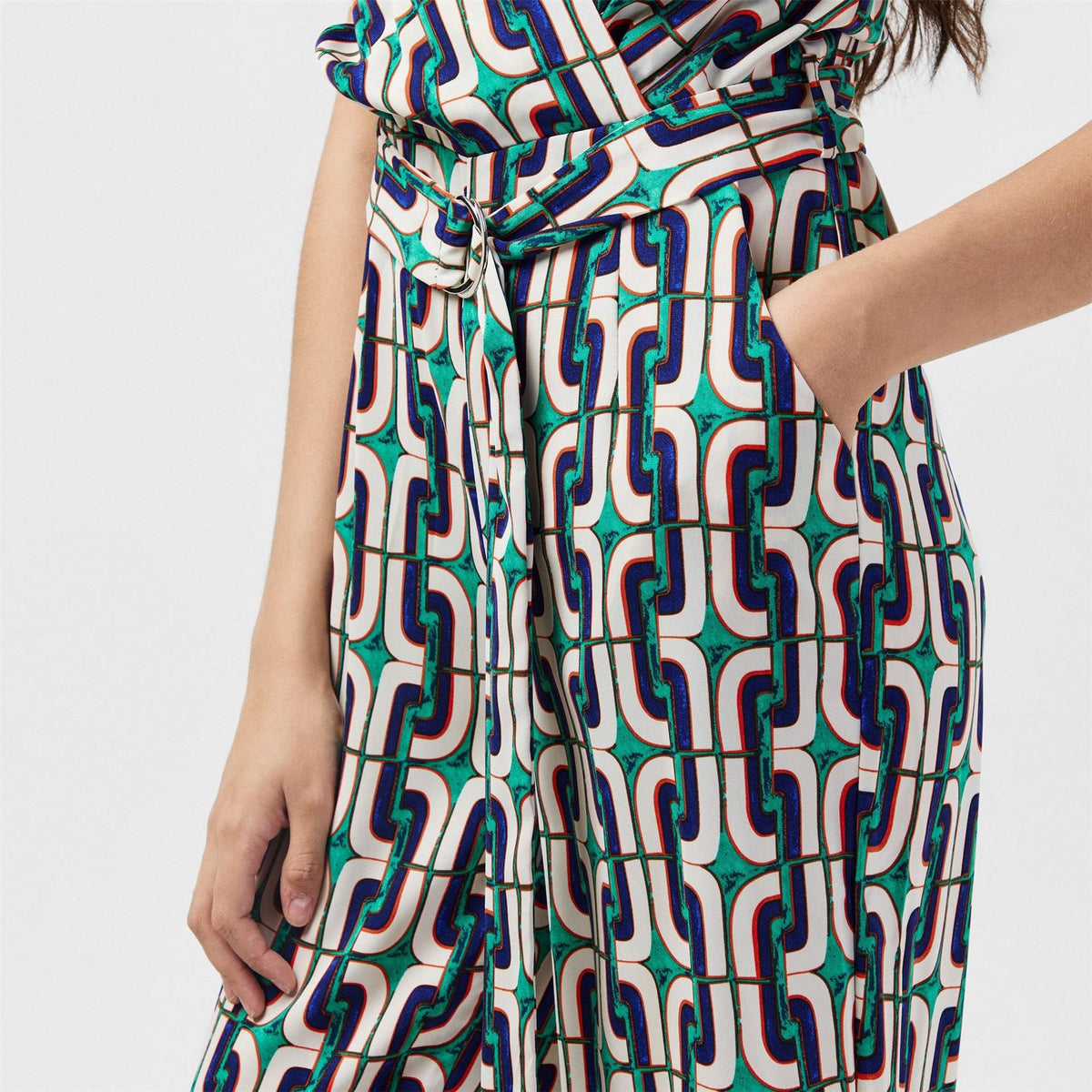 AX Paris Geometric Printed Wrap Top Belted Jumpsuit