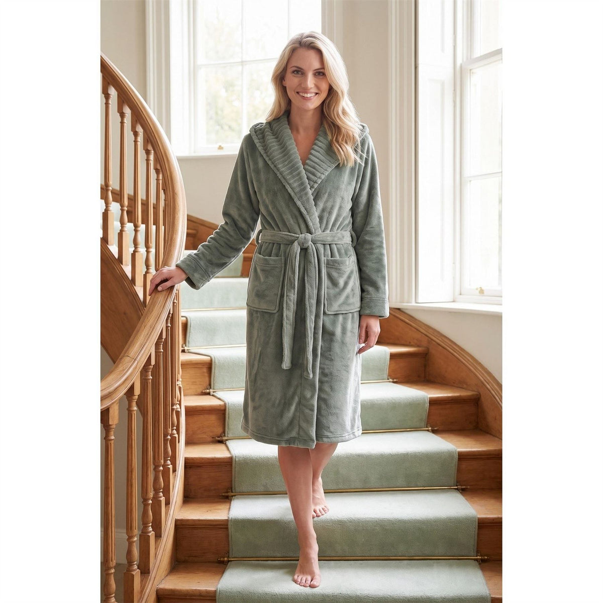 Camille Womens Supersoft Fleece Ribbed Collar Robe
