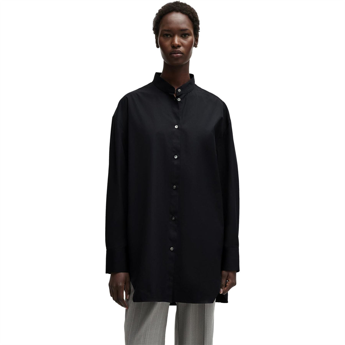 Boss Oversize Fit Band Collar Long Sleeve Shirt