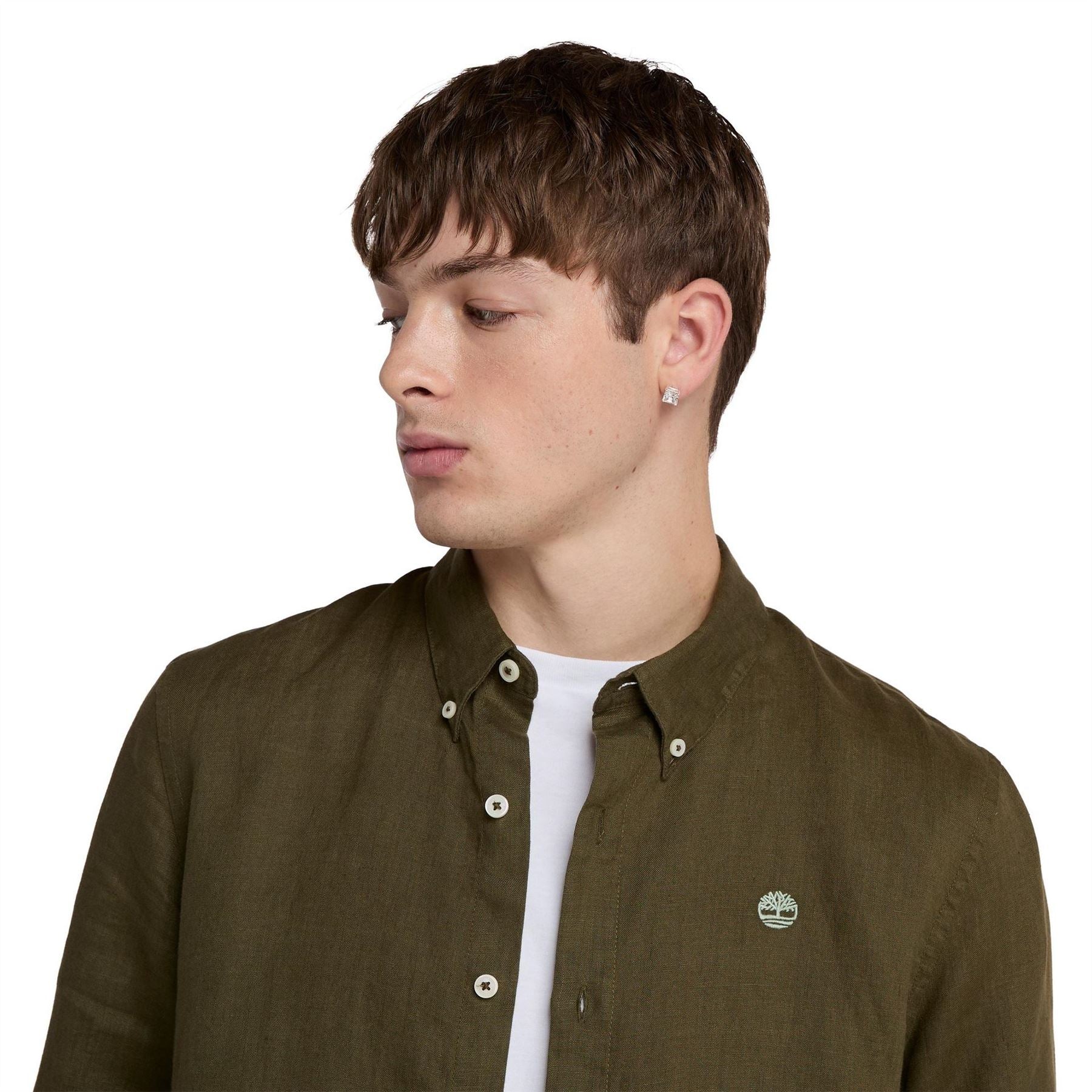 Timberland Mill Brook Linen Leaf Green Long Sleeve Plain Shirt