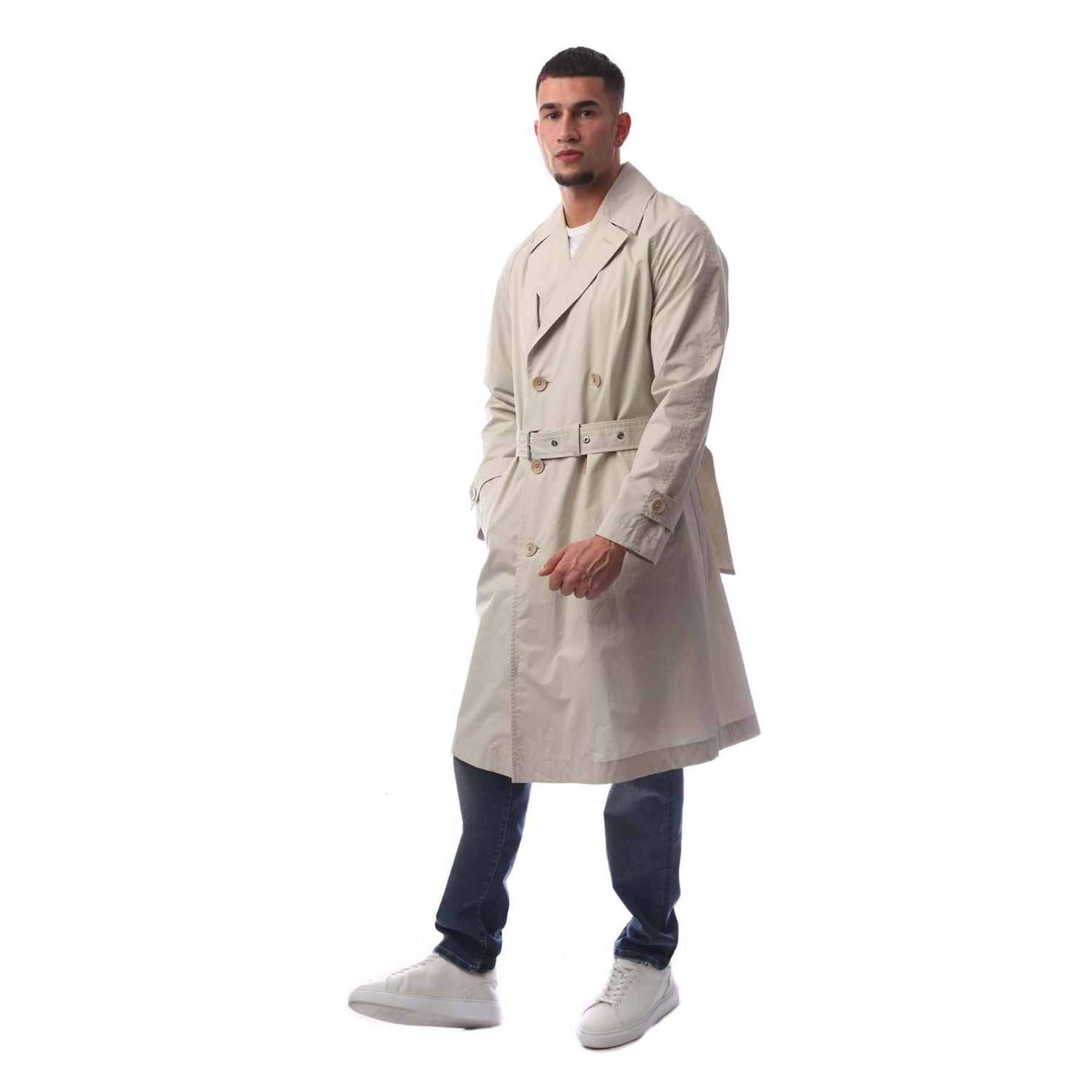 Boss Solid Patterned Lapel Collared Trench Coat