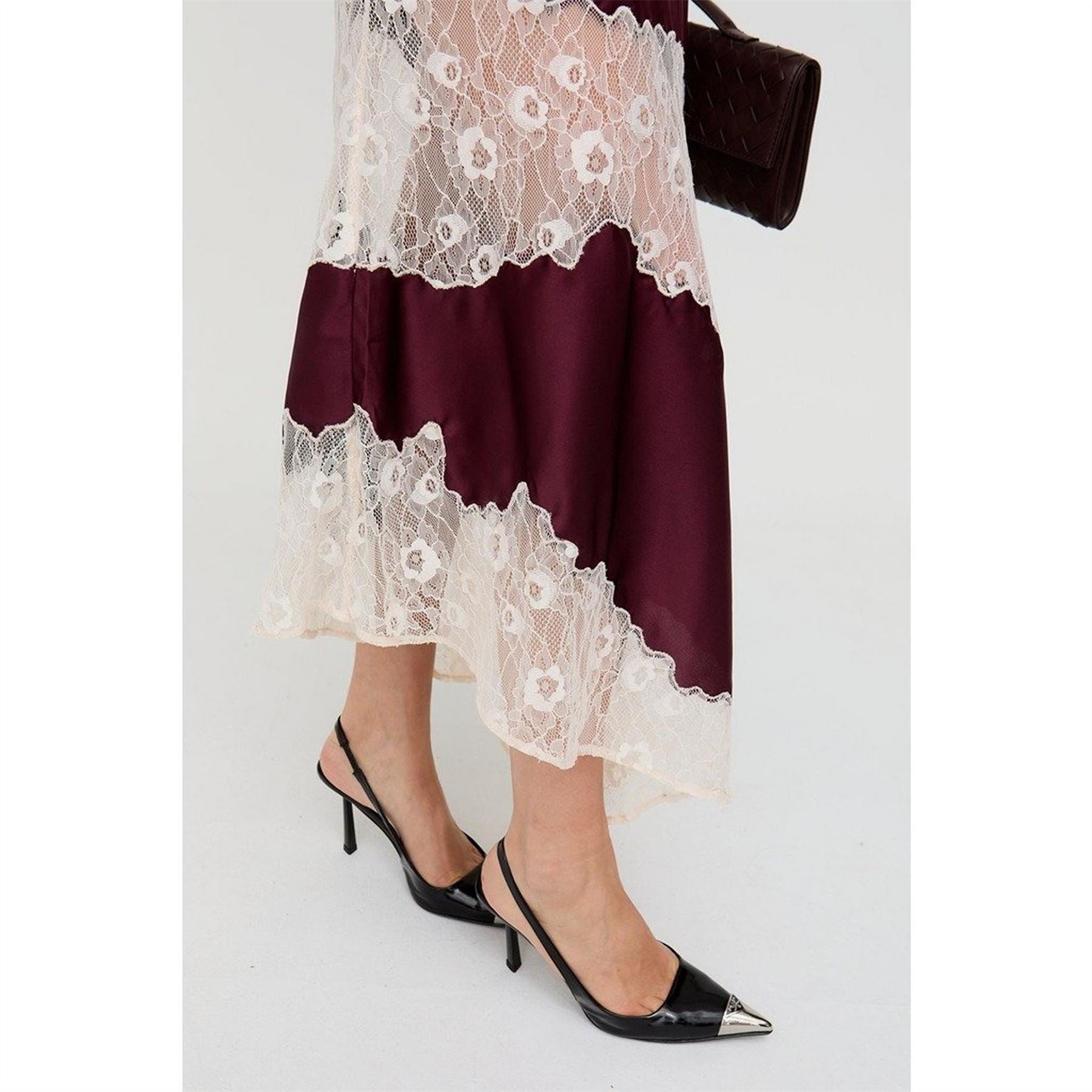 Lily and Lionel And Lionel Elenor Lace Insert Midi Skirt In Burgundy