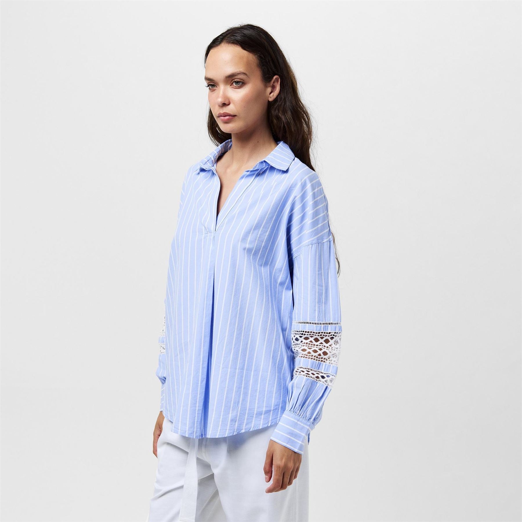 French Connection Cambria Stripe Embroidered Long Sleeve Patterned Shirt