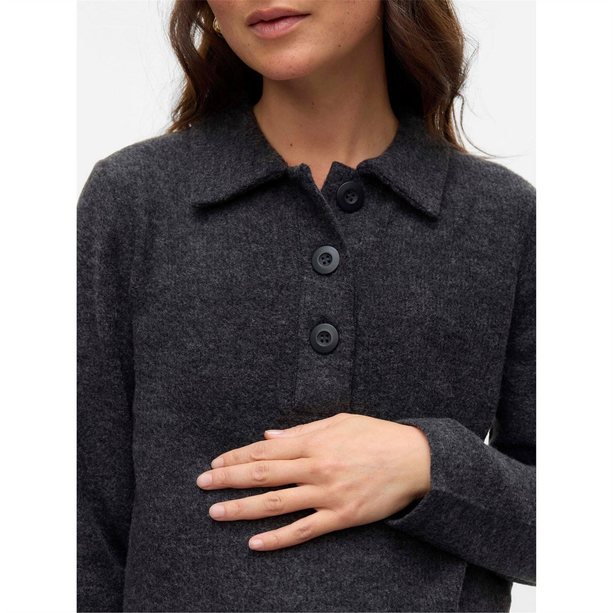 Mamalicious Vmmebba Collared Neck Long Sleeve Midi Dress