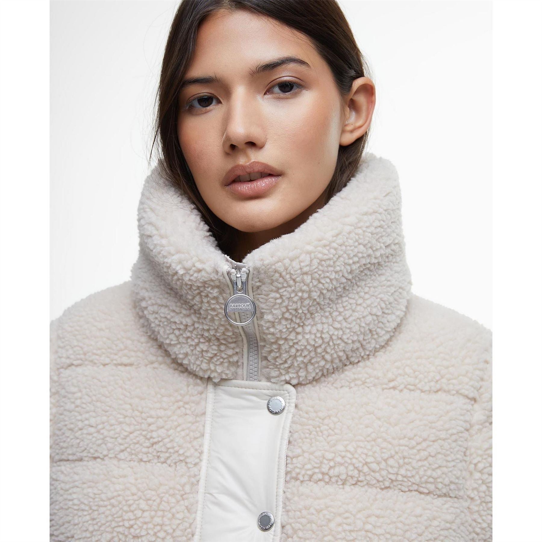 Barbour International Franchesca Sherpa Fleece Quilted Shearling Jacket