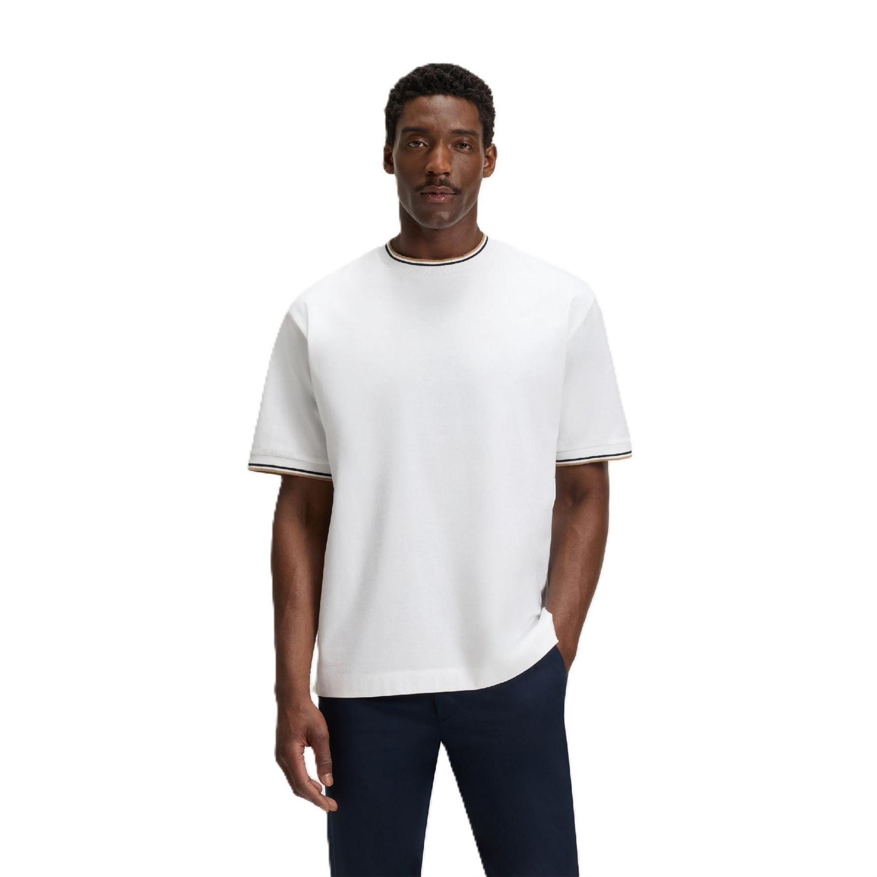 Boss Crew Neck Ribbed Collar Short Sleeve T-Shirt