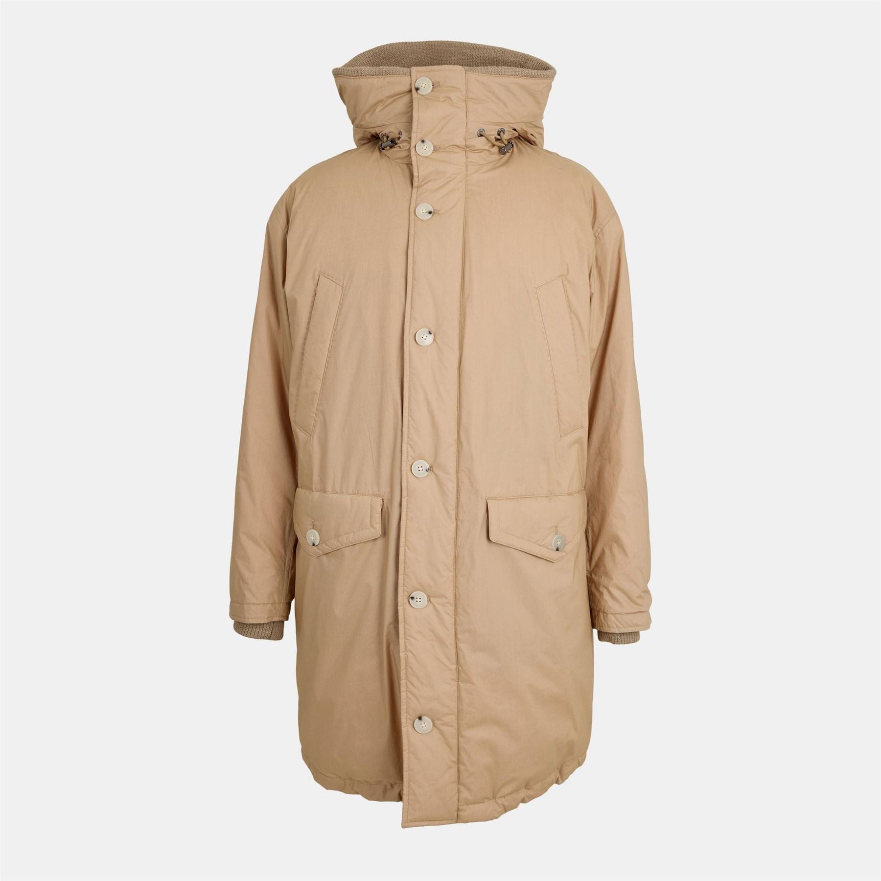 Boss Camin Solid Patterned Hooded Ribbed Cuff Waxed Jacket