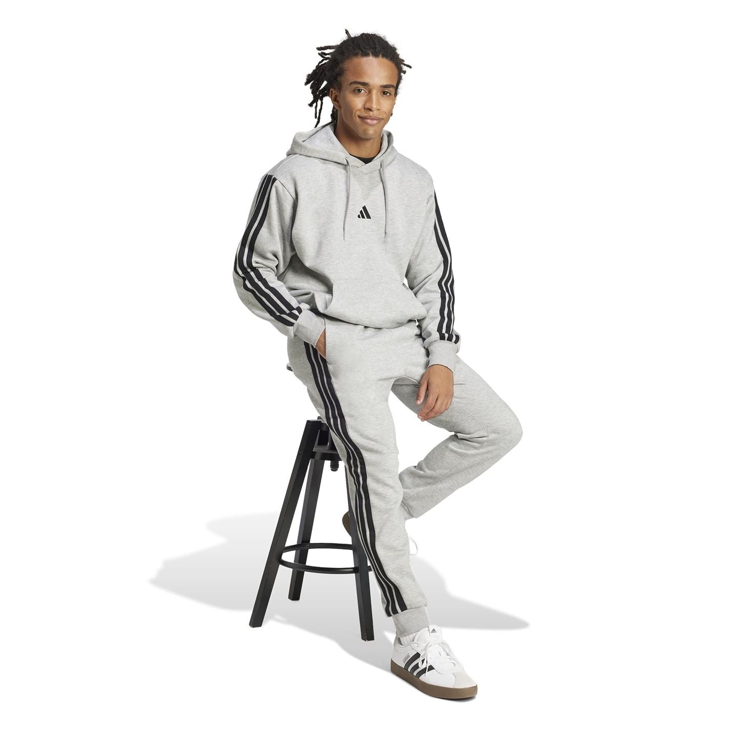 adidas Fleece Tapered Cuff 3 Stripes Joggers M