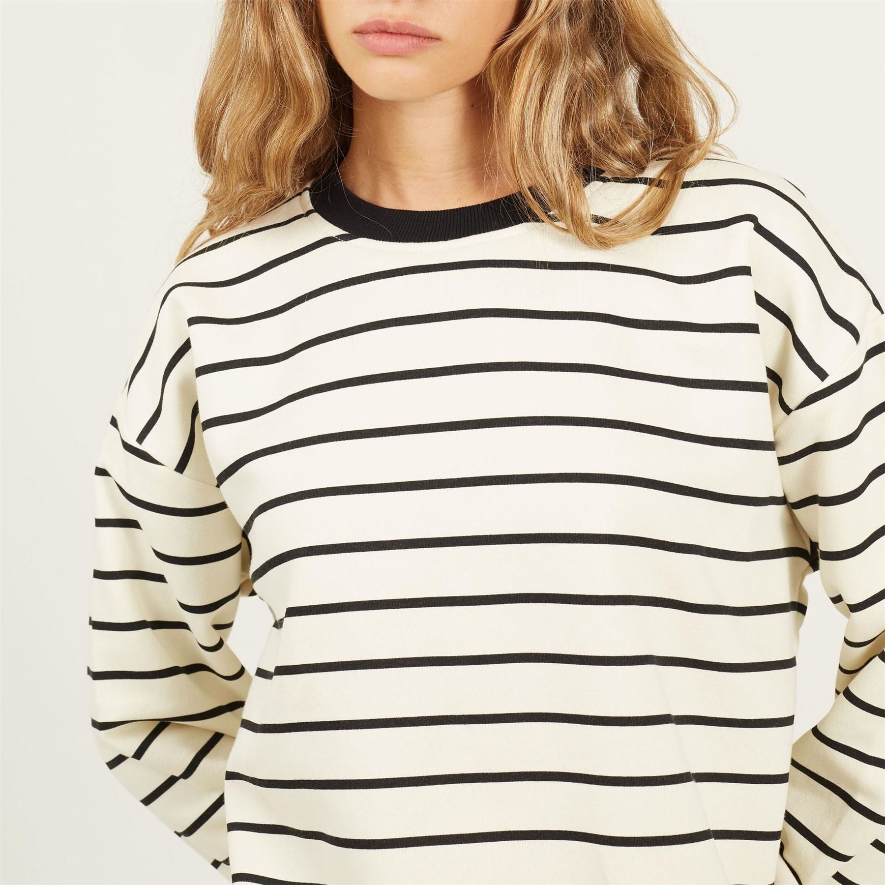 Brave Soul Womens Crew Neck Striped Sweatshirt With Contrast Neck