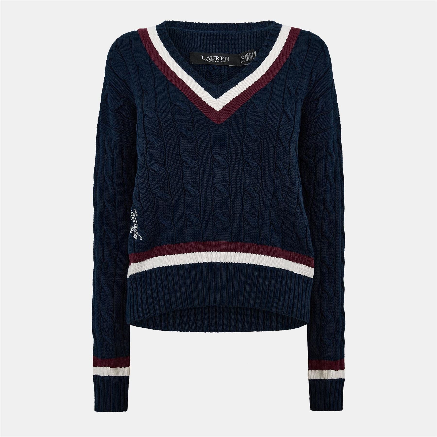 Lauren by Ralph Lauren Embroidered V-Neck Long Sleeve Sweater