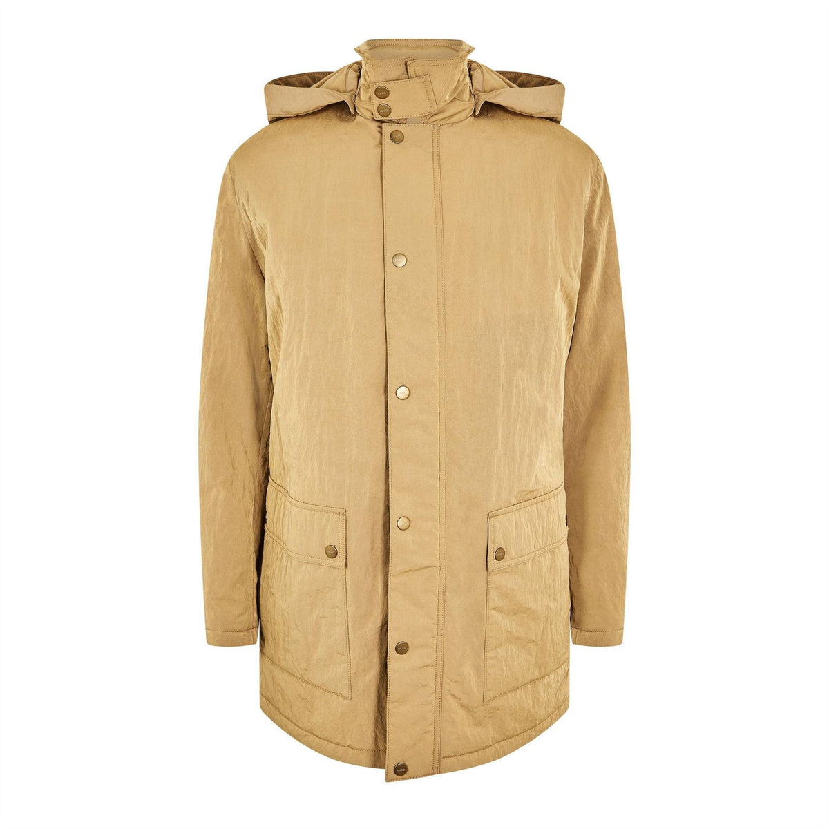 Hugo Solid Patterned Hooded Snap Button Rain Jacket with Flap Pocket