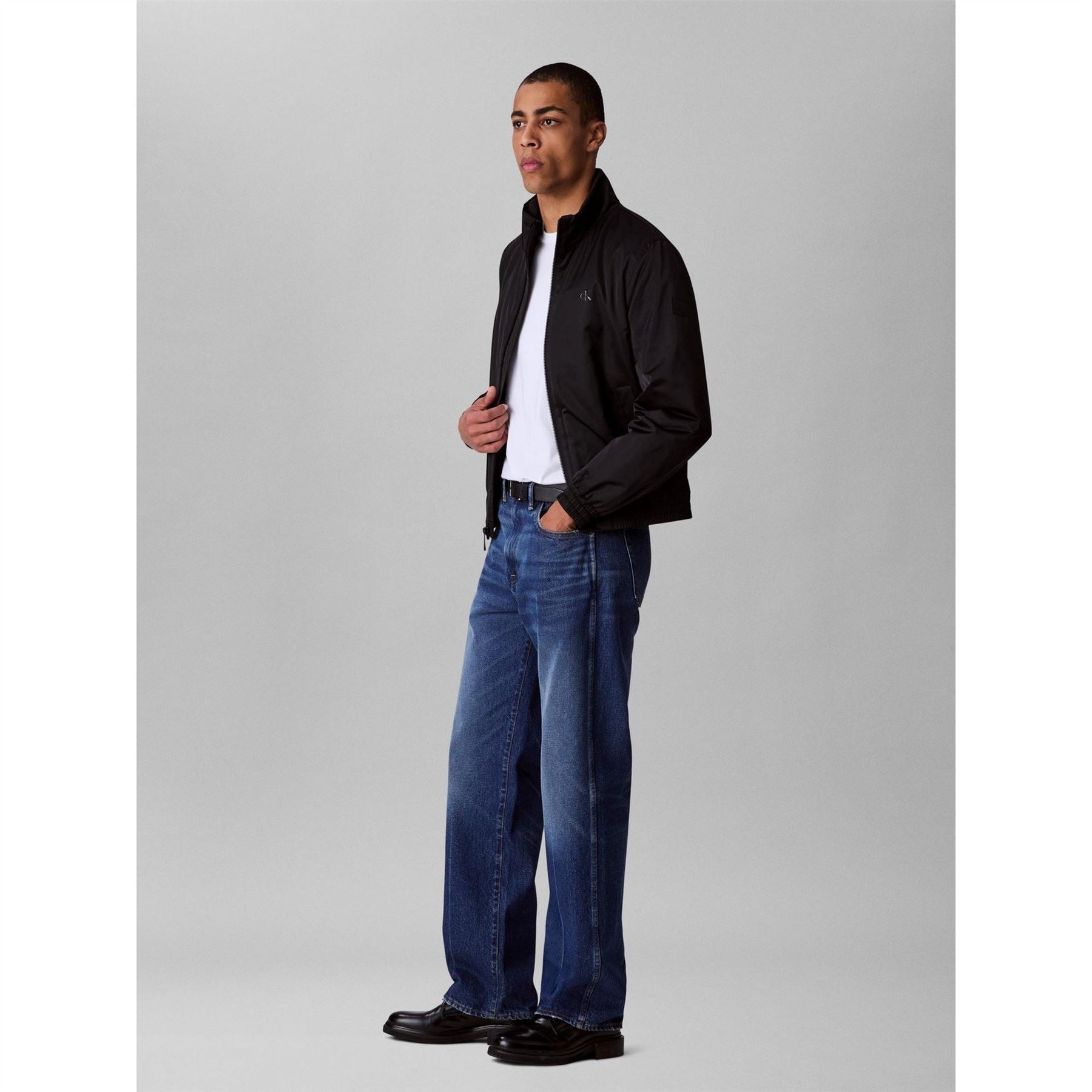 Calvin Klein Jeans Solid Patterned Zip Neck Ribbed Cuff Harrington Jacket