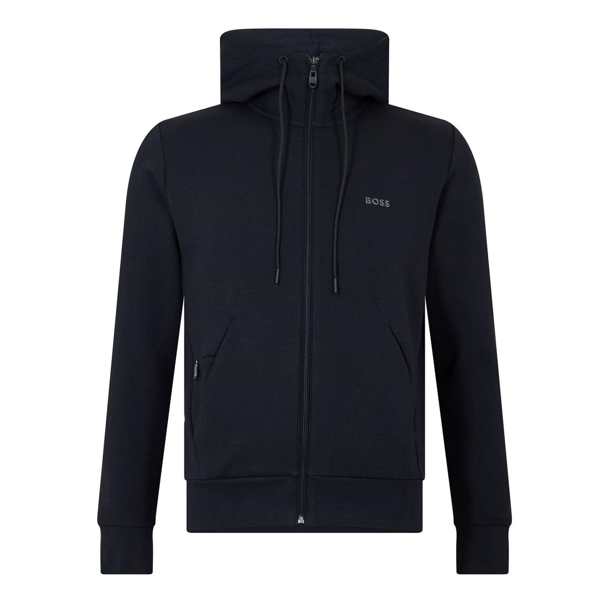 Boss Saggy Solid Patterned Hooded Drawstring Ribbed Cuff Sweat Jacket