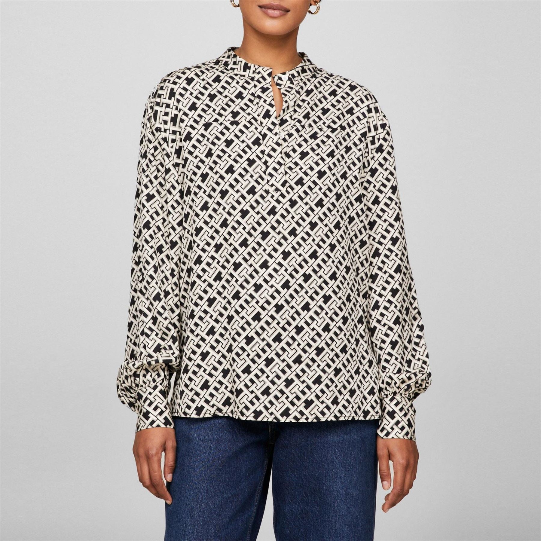 Tommy Hilfiger High Neck Relaxed Fit Long Sleeve Blouse