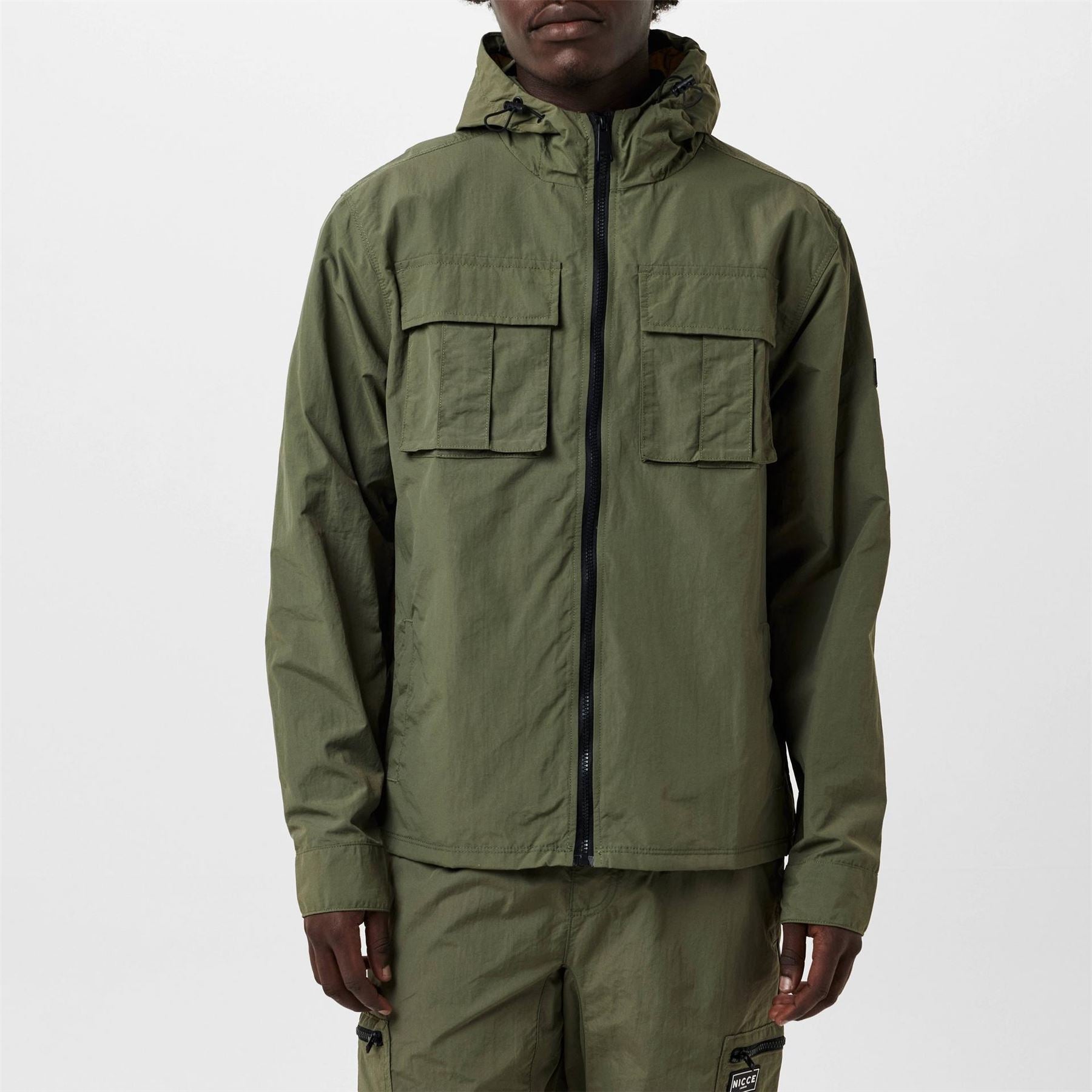 Nicce Hooded Snap Button Solid Patterned Overshirt