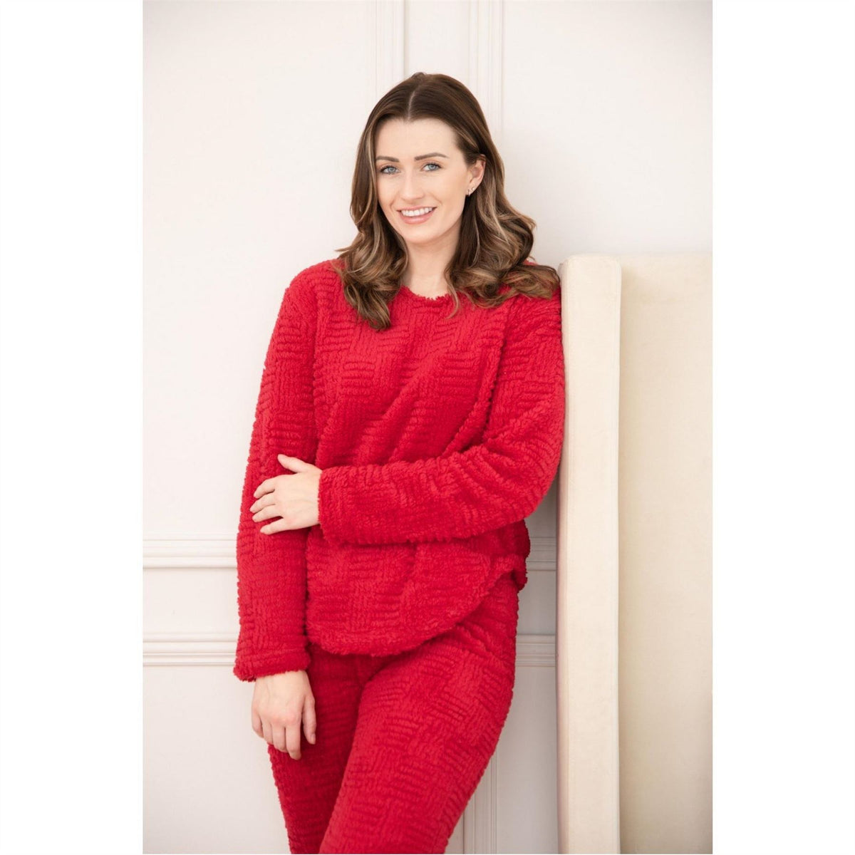 Camille Supersoft Textured Fleece Pyjamas With A Woven Pattern  And  Rope Detailing