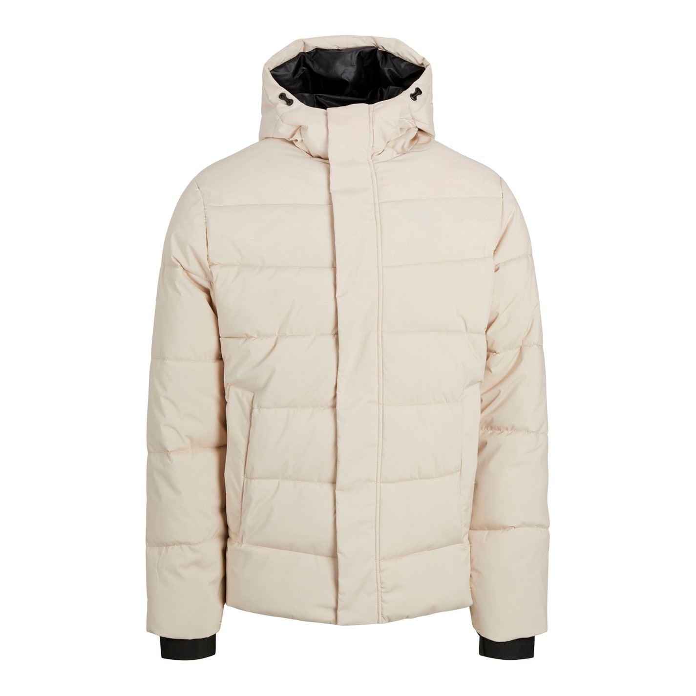 Jack and Jones Solid Patterned Hooded Ribbed Cuff Puffer Jacket