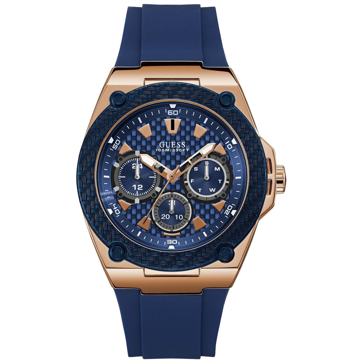 Guess Rose Gold Watch With Blue Strap