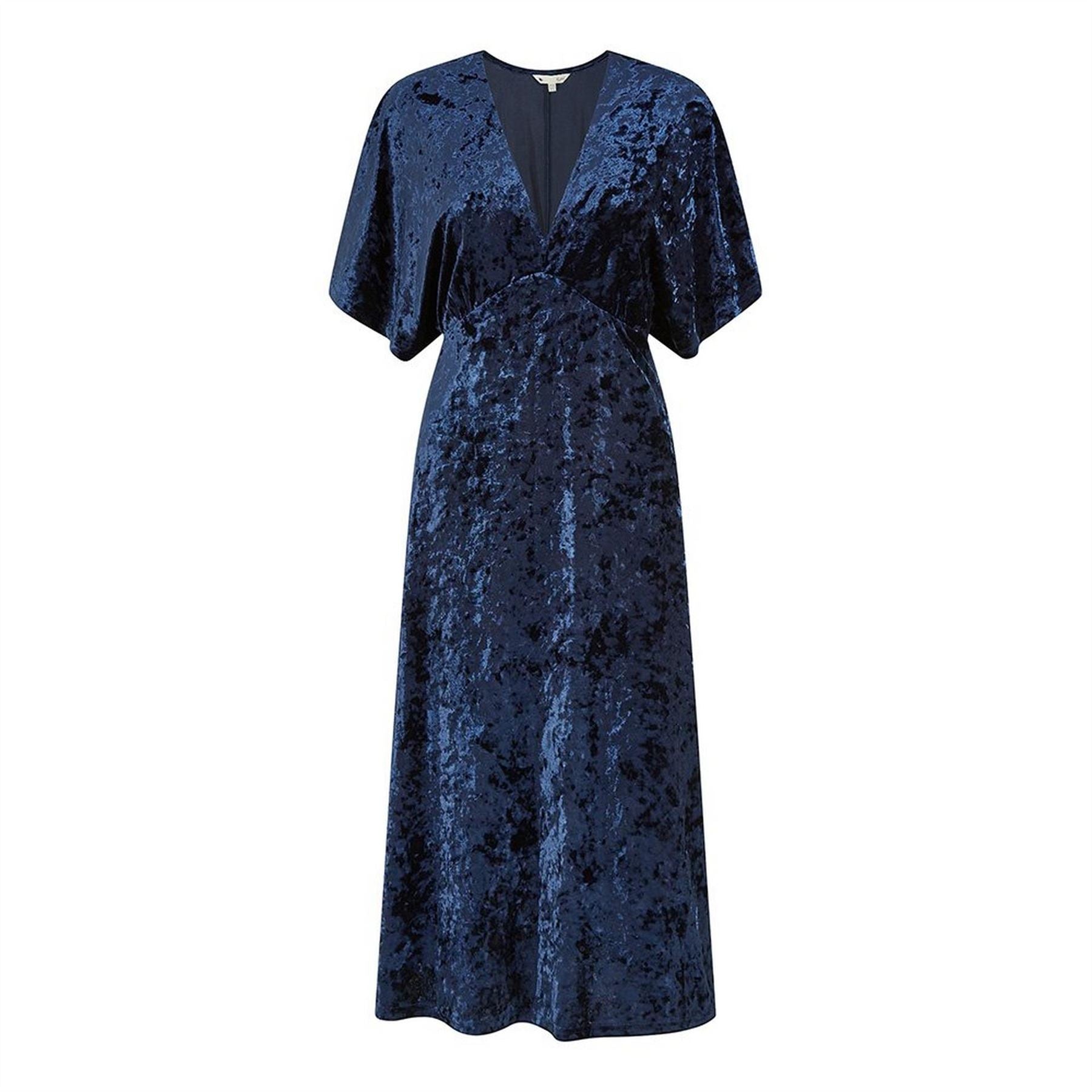 Yumi Green Velvet V-Neck Midi A-Line Dress