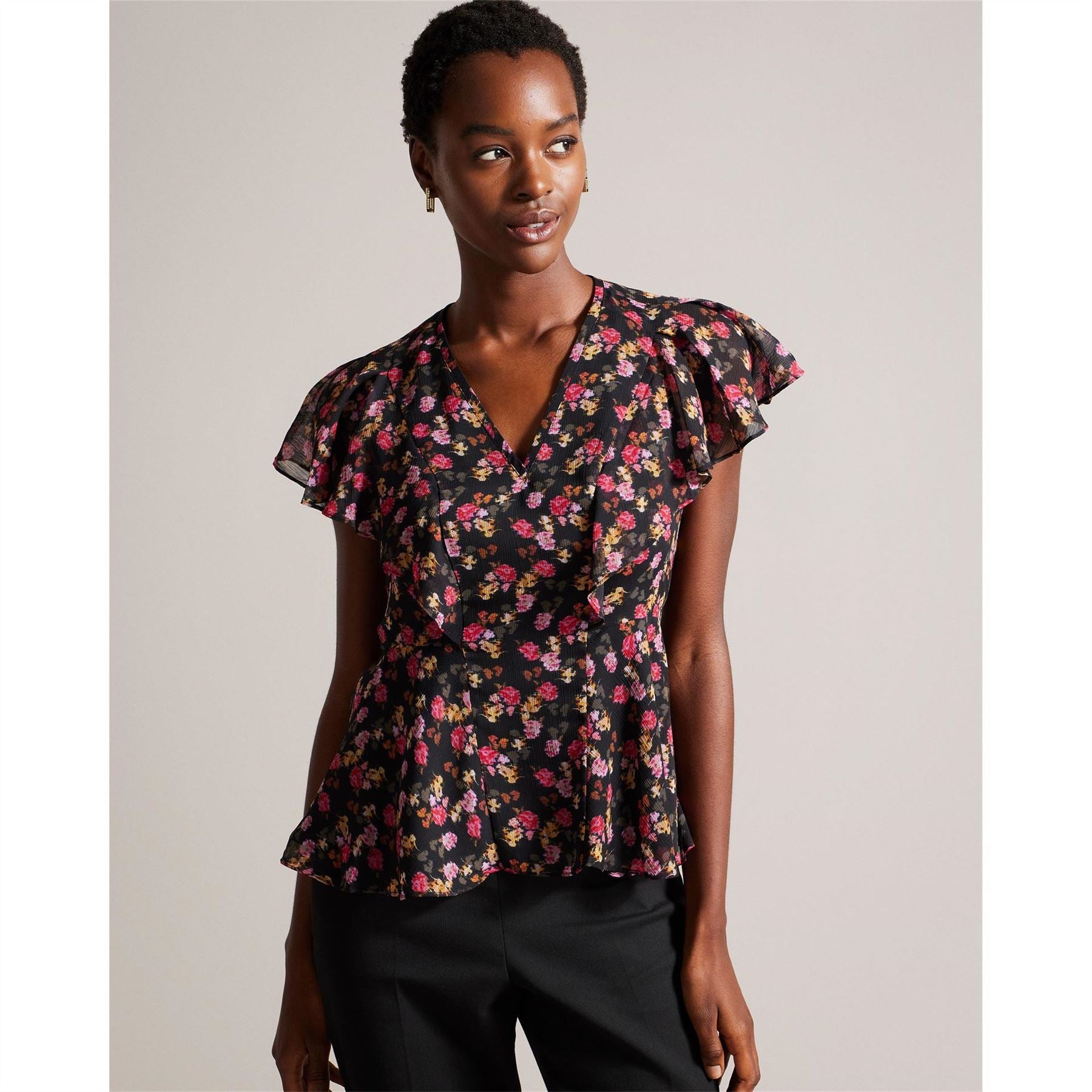 Ted Baker Turtleneck Short Sleeve Relaxed Fit Blouse