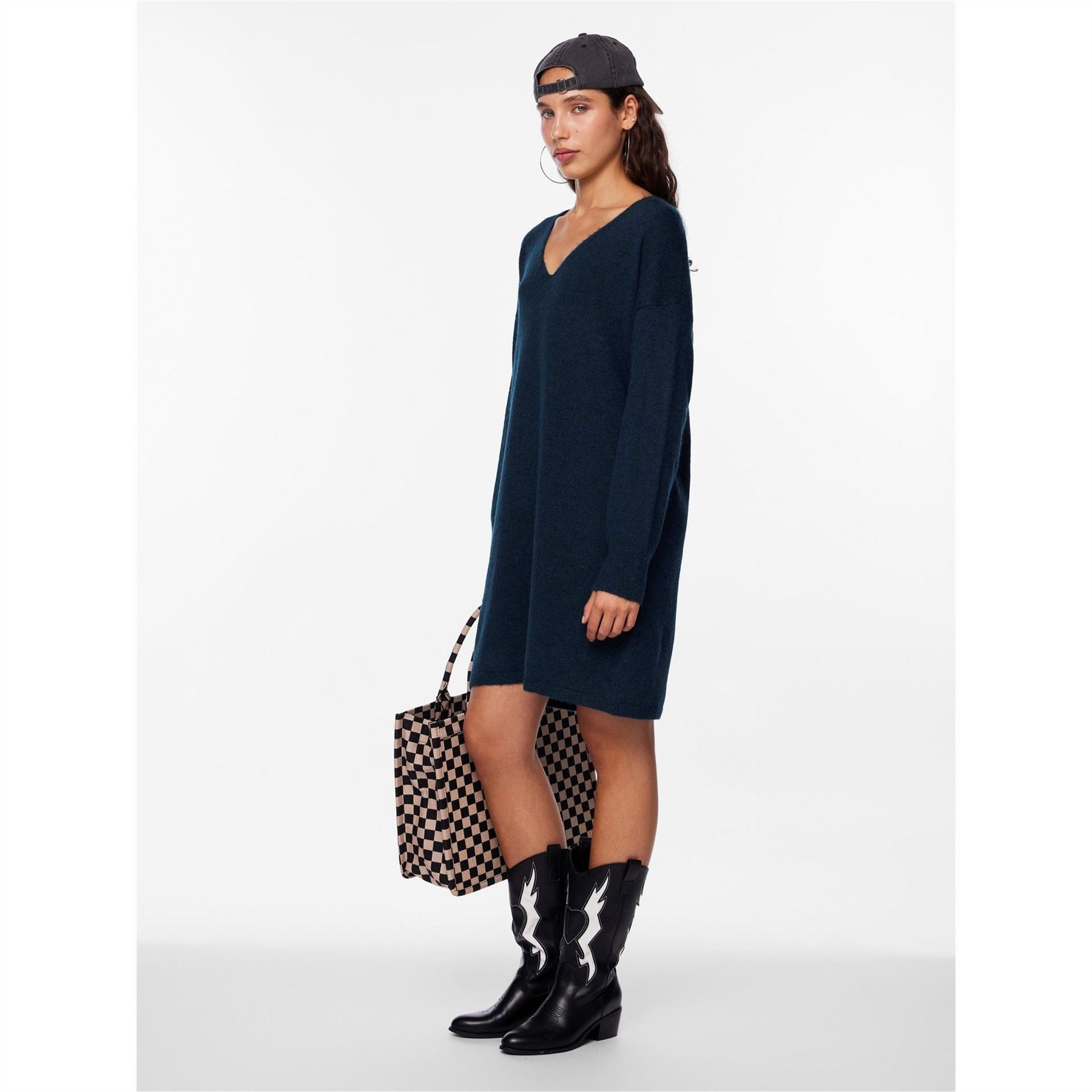 Pieces Knit Turtleneck Long Sleeve Midi Sweater Dress
