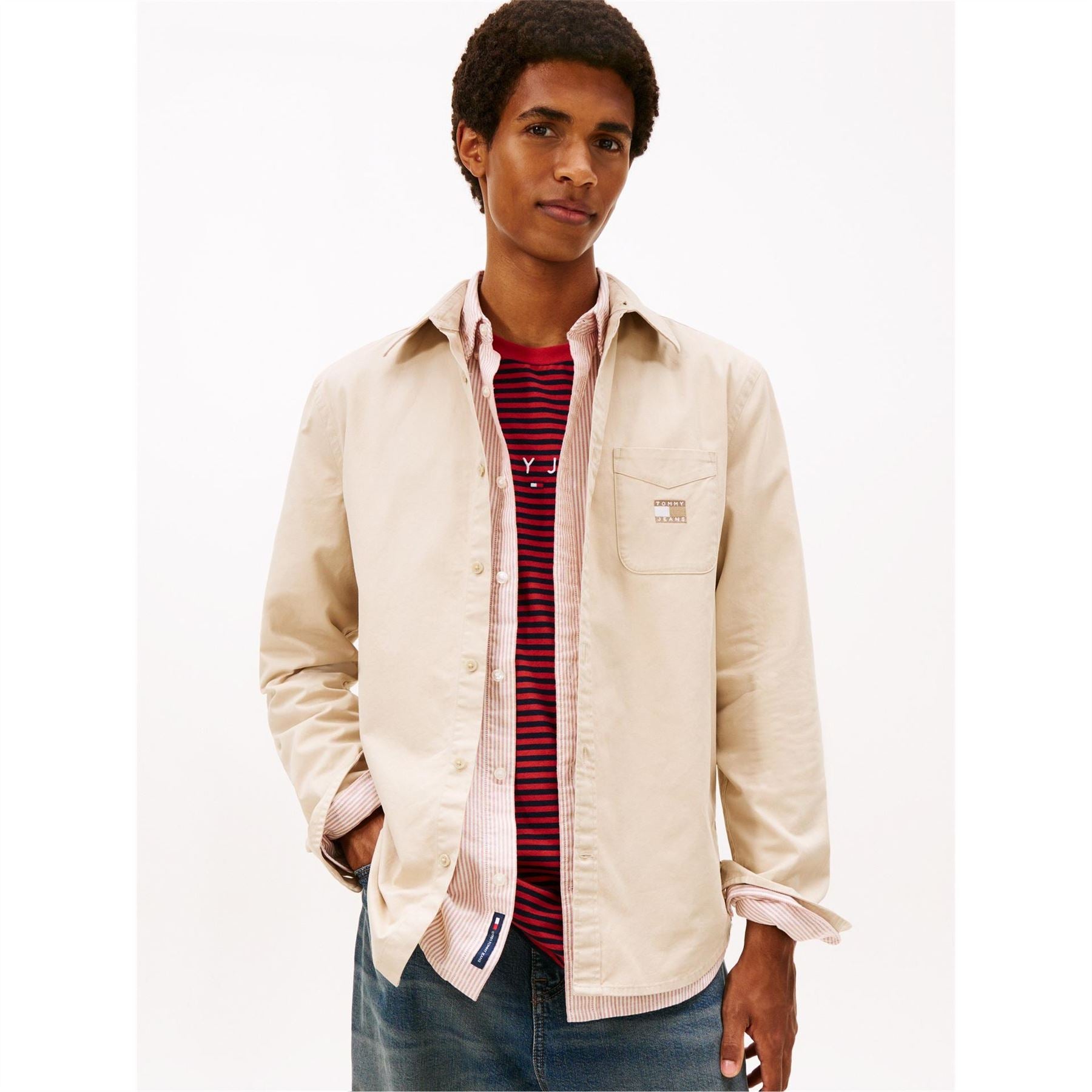 Tommy Jeans Washed Solid Patterned Shirt Collar Shirt Jacket