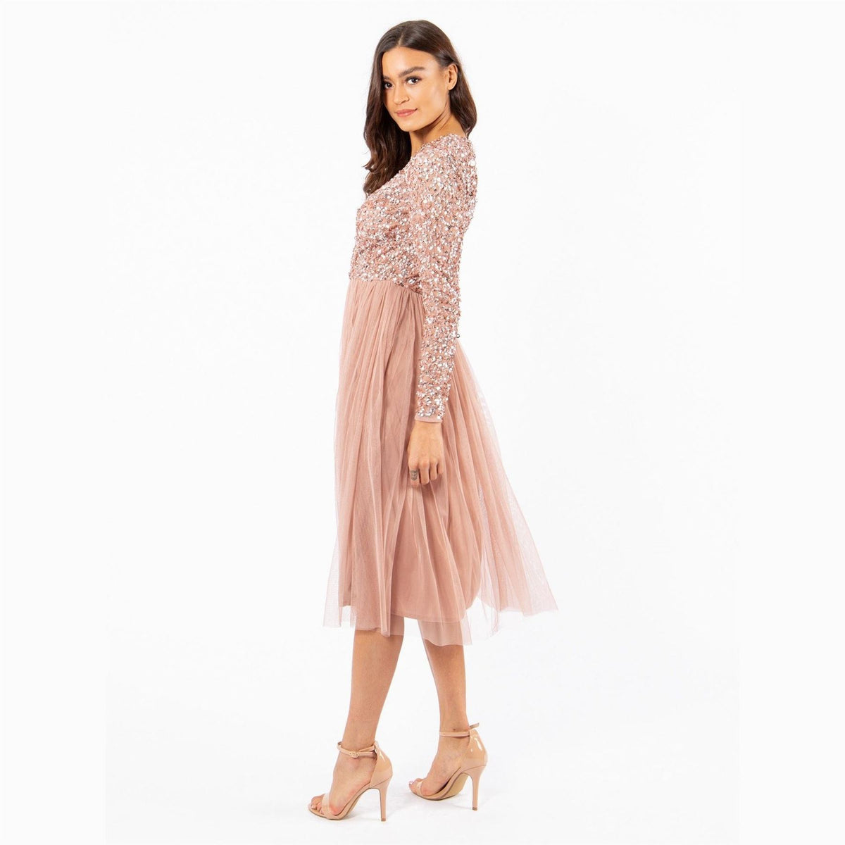 Maya Deluxe Faux Wrap Front Embellished Midi Dress