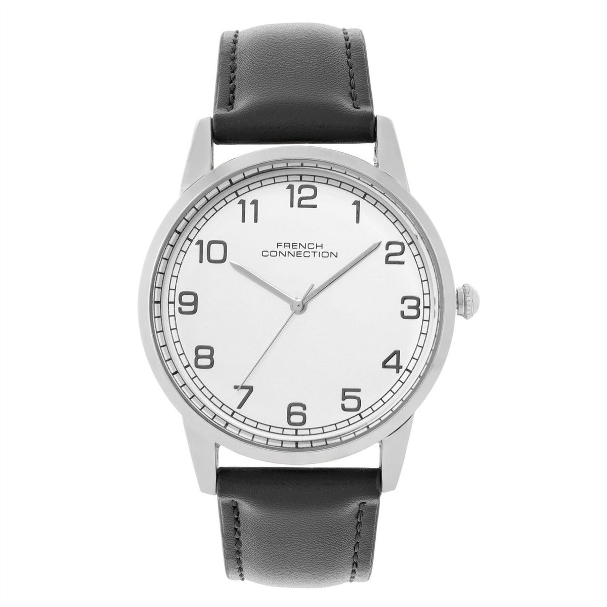 French Connection Connection Rose Case Round Shape Black Strap Quartz Watch