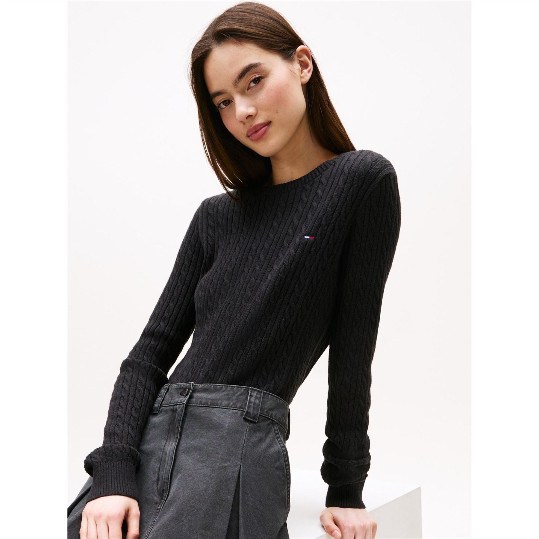 Tommy Jeans Cable Knit Crew Neck Long Sleeve Sweater