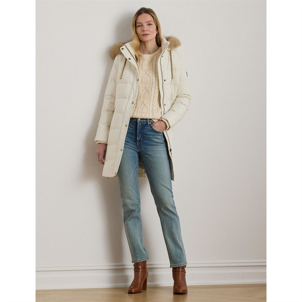 Lauren by Ralph Lauren Fur Hoody Coat Ld64