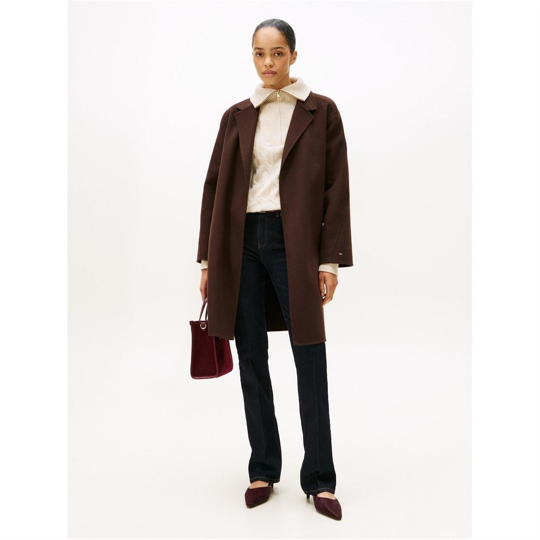 Tommy Hilfiger Solid Patterned Lapel Collared Belted Over Coat