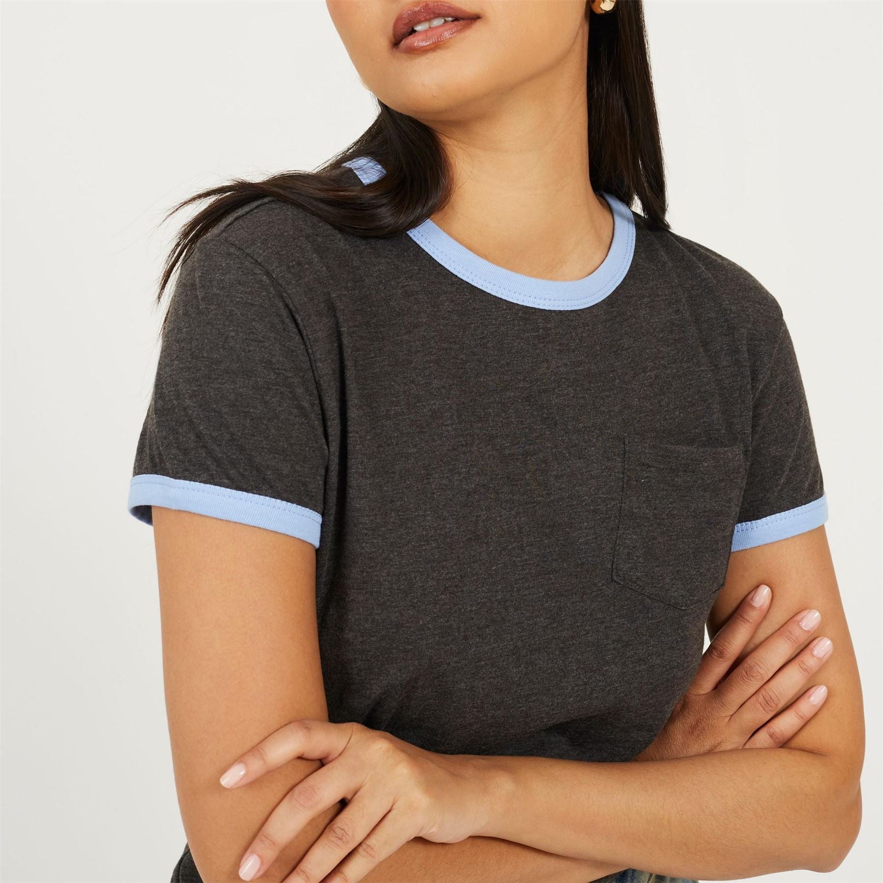 Brave Soul Sleeve Chest Pocket T Shit With Contrast Neck And Sleeve Rib