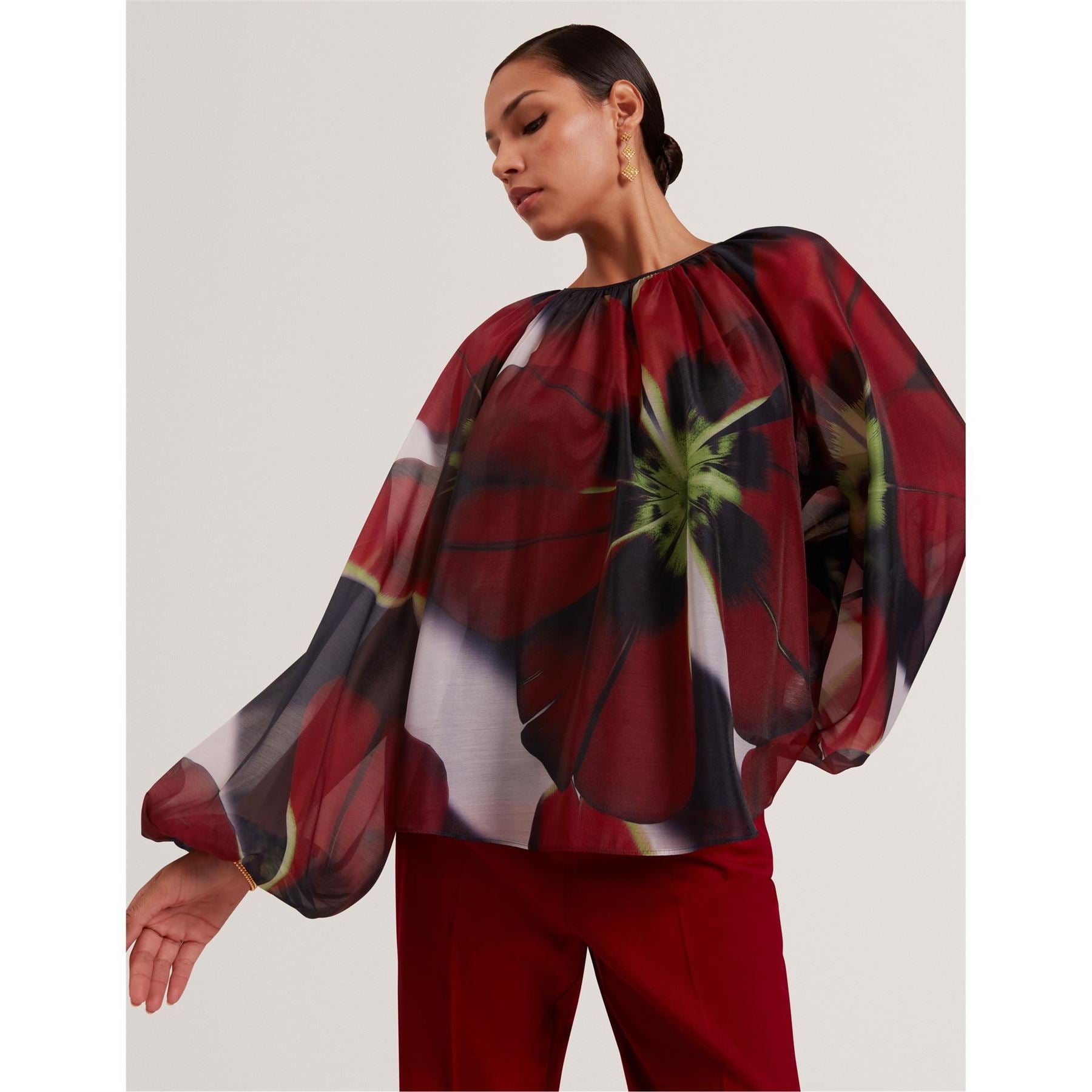 Ted Baker Peasant Balloon Sleeve Crew Neck Blouse