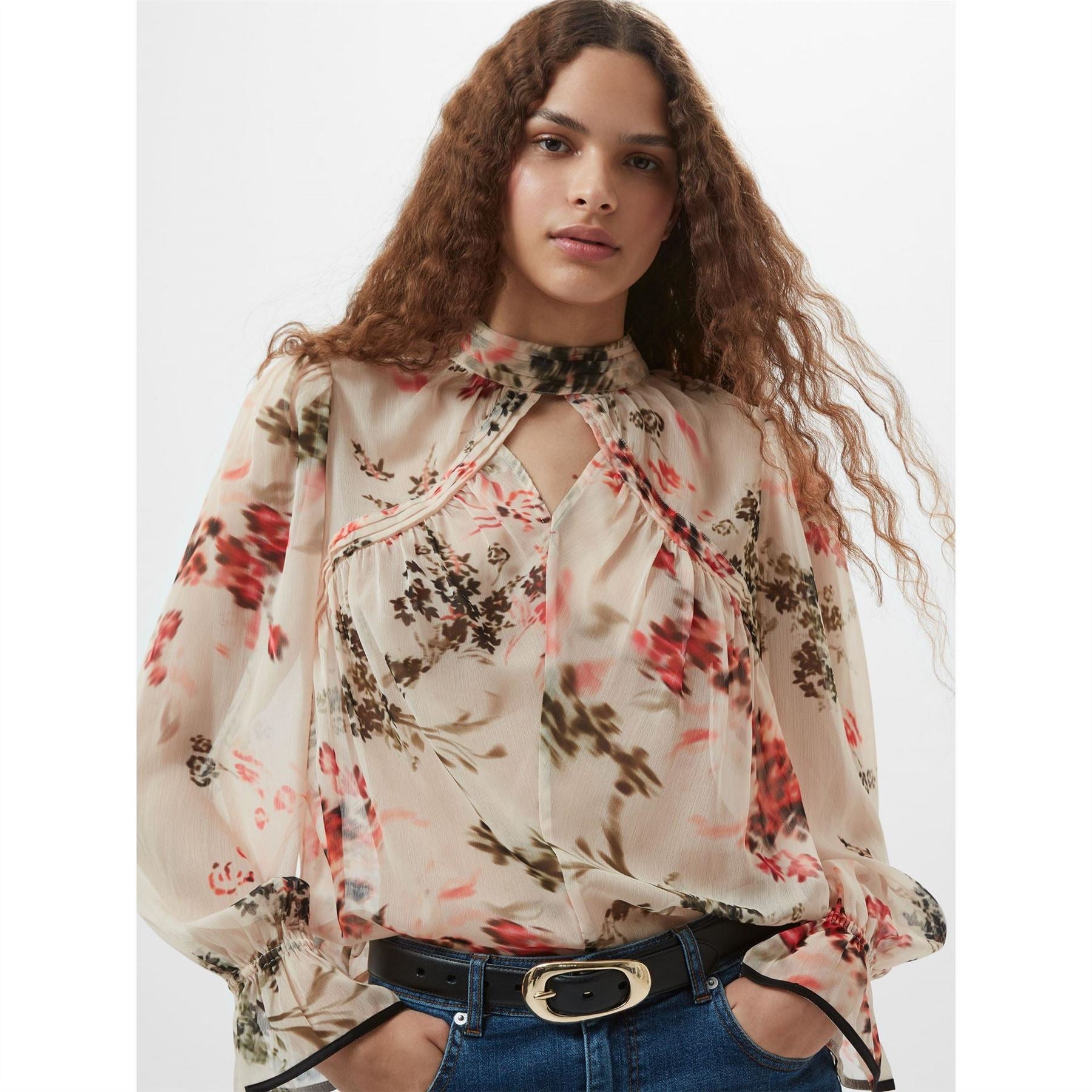 French Connection Relaxed Fit Keyhole Neck Blouse