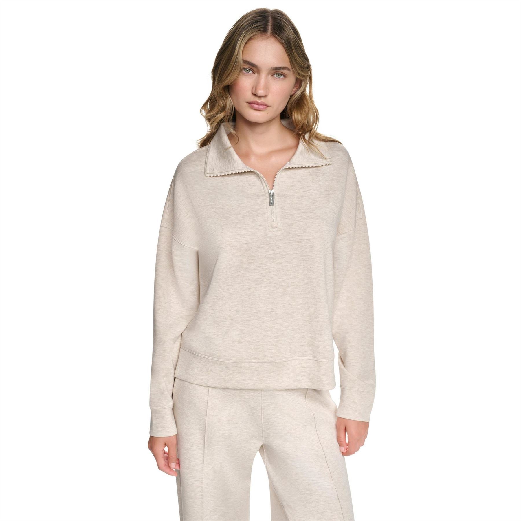 DKNY Sport 1 4 Zip Funnel Neck Fleece Top
