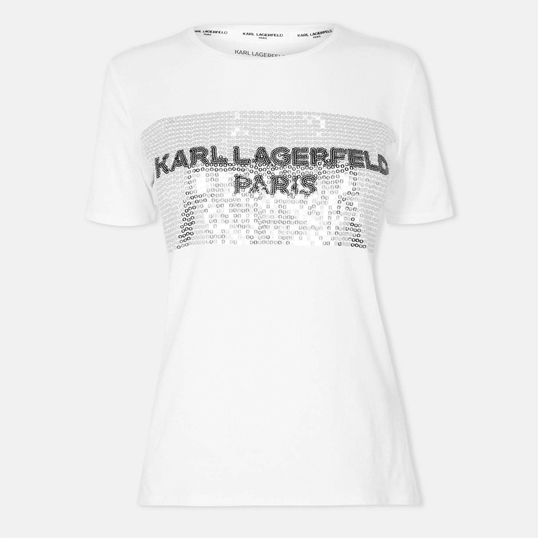 Karl Lagerfeld Sequin Lettering Crew Neck Short Sleeve T-Shirt