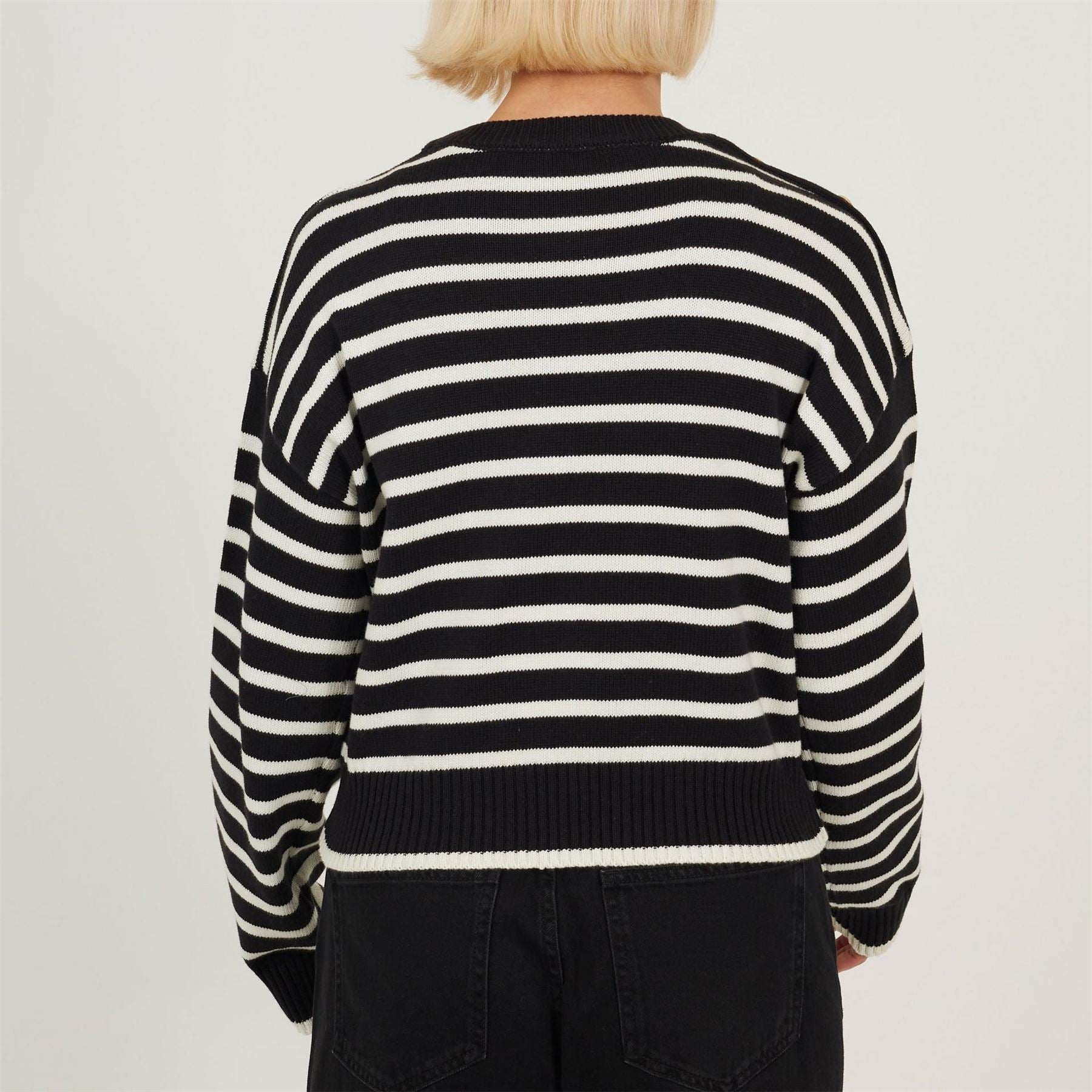 Brave Soul Boxy Crew Neck Striped Jumper With Shoulder Button Detail