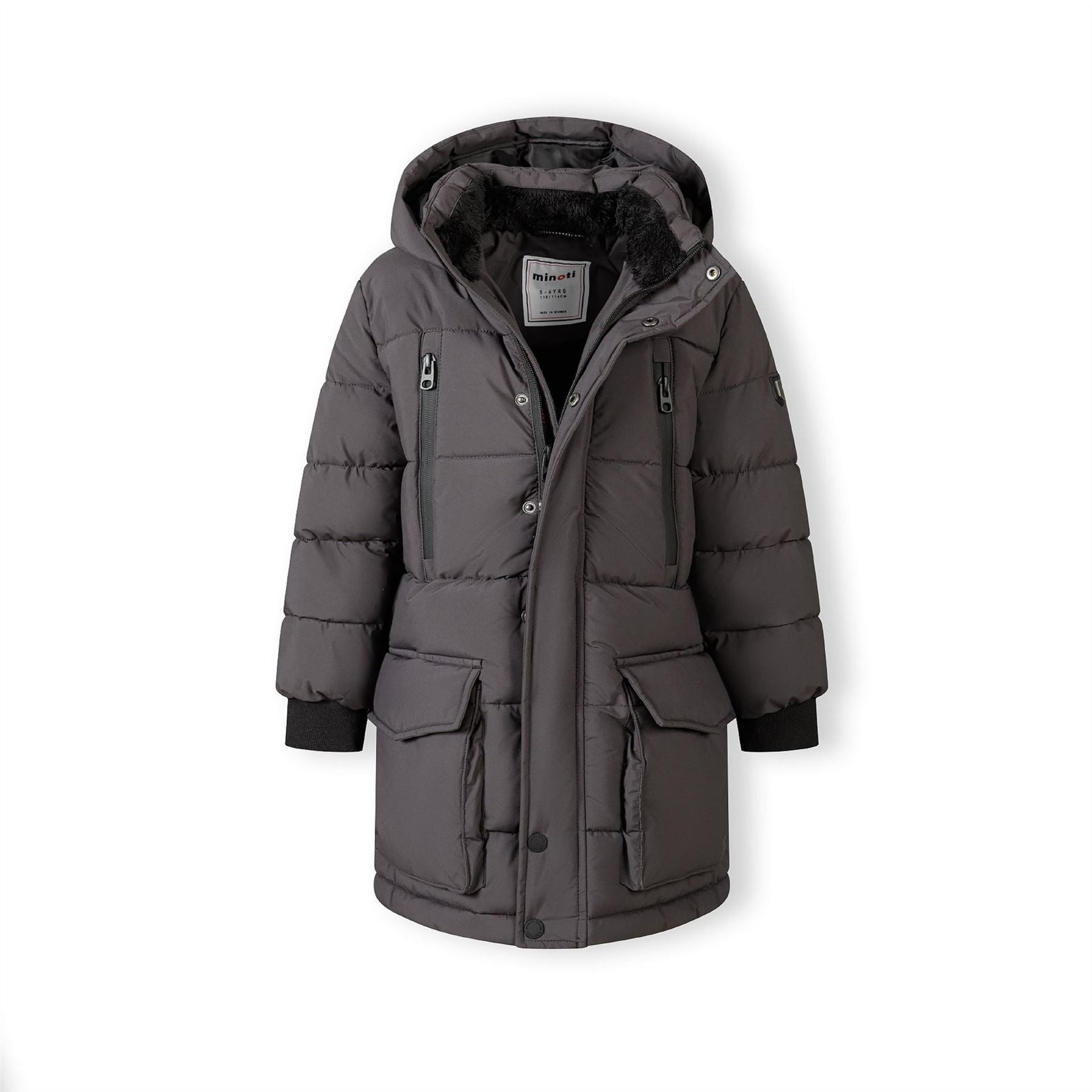 Minoti Boys Long Jacket Fleece Lined With Zip Pockets Grey