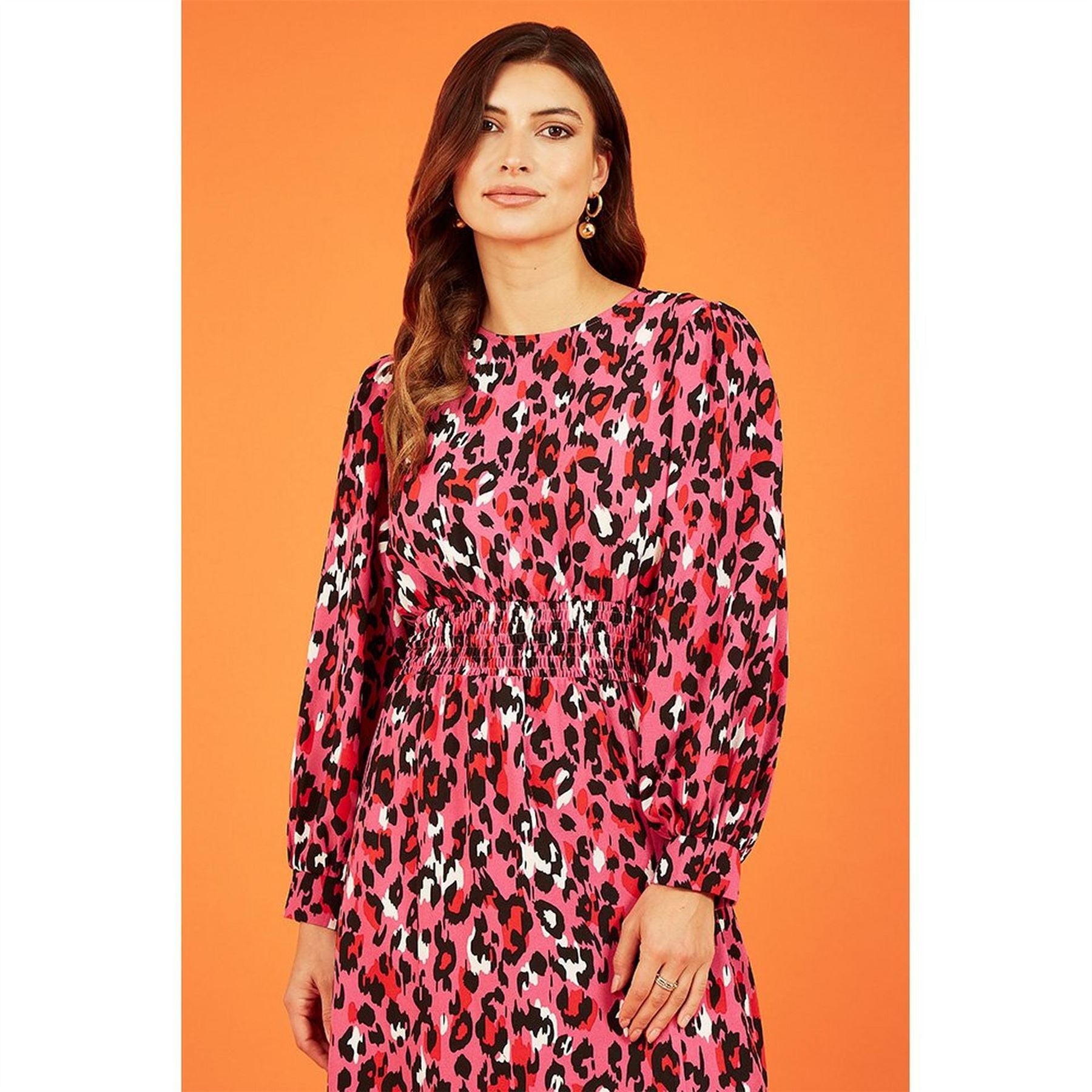 Mela London Animal Patterned Crew Neck Midi Wrap Dress