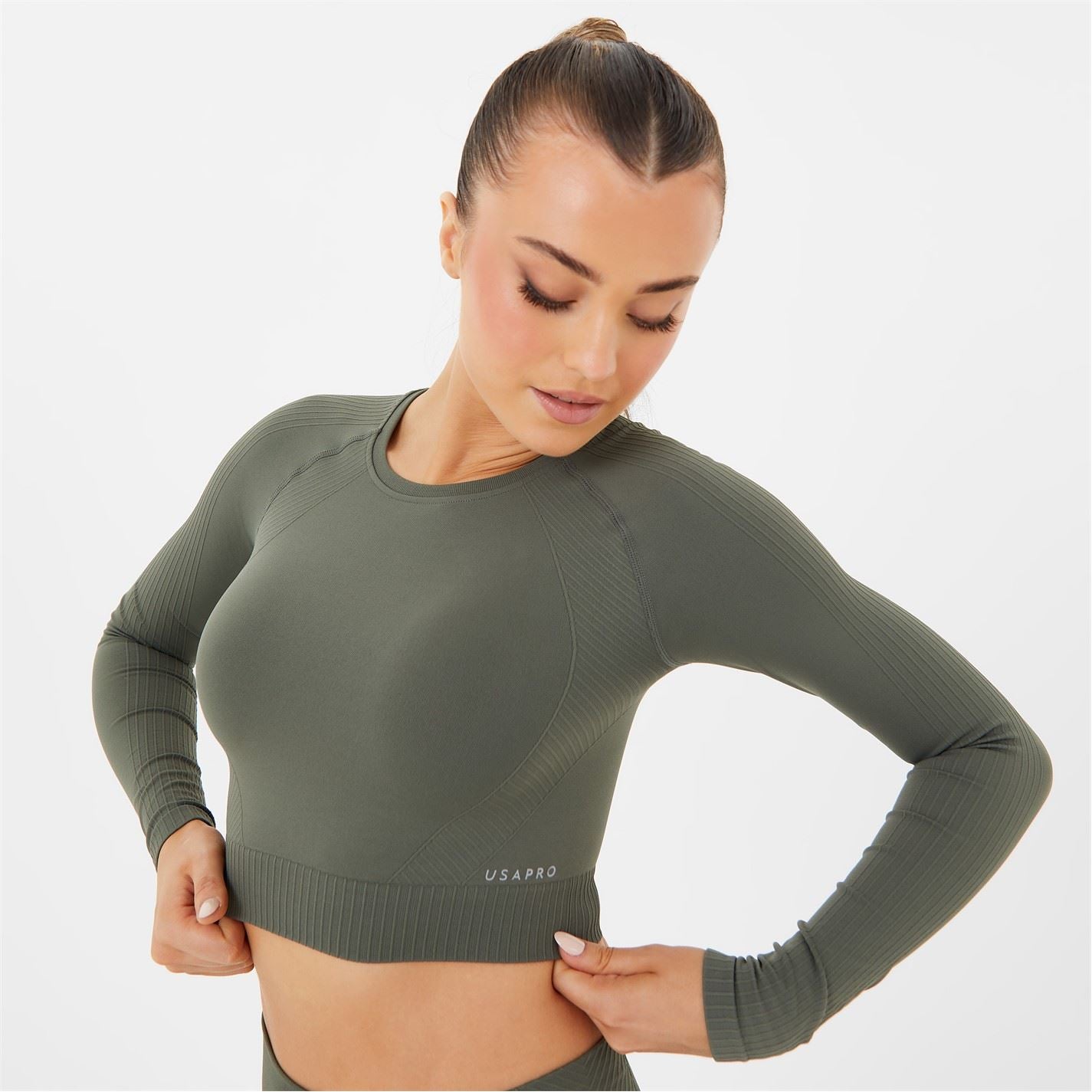 USA Pro Womens Long Sleeve Seamless Crop Top