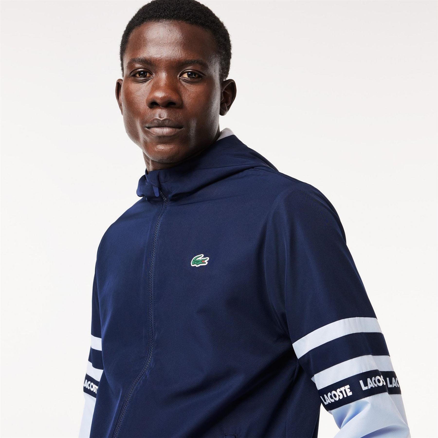 Lacoste Stripe Track Water Repellent Wind Resistant Long Sleeve Softshell Jacket