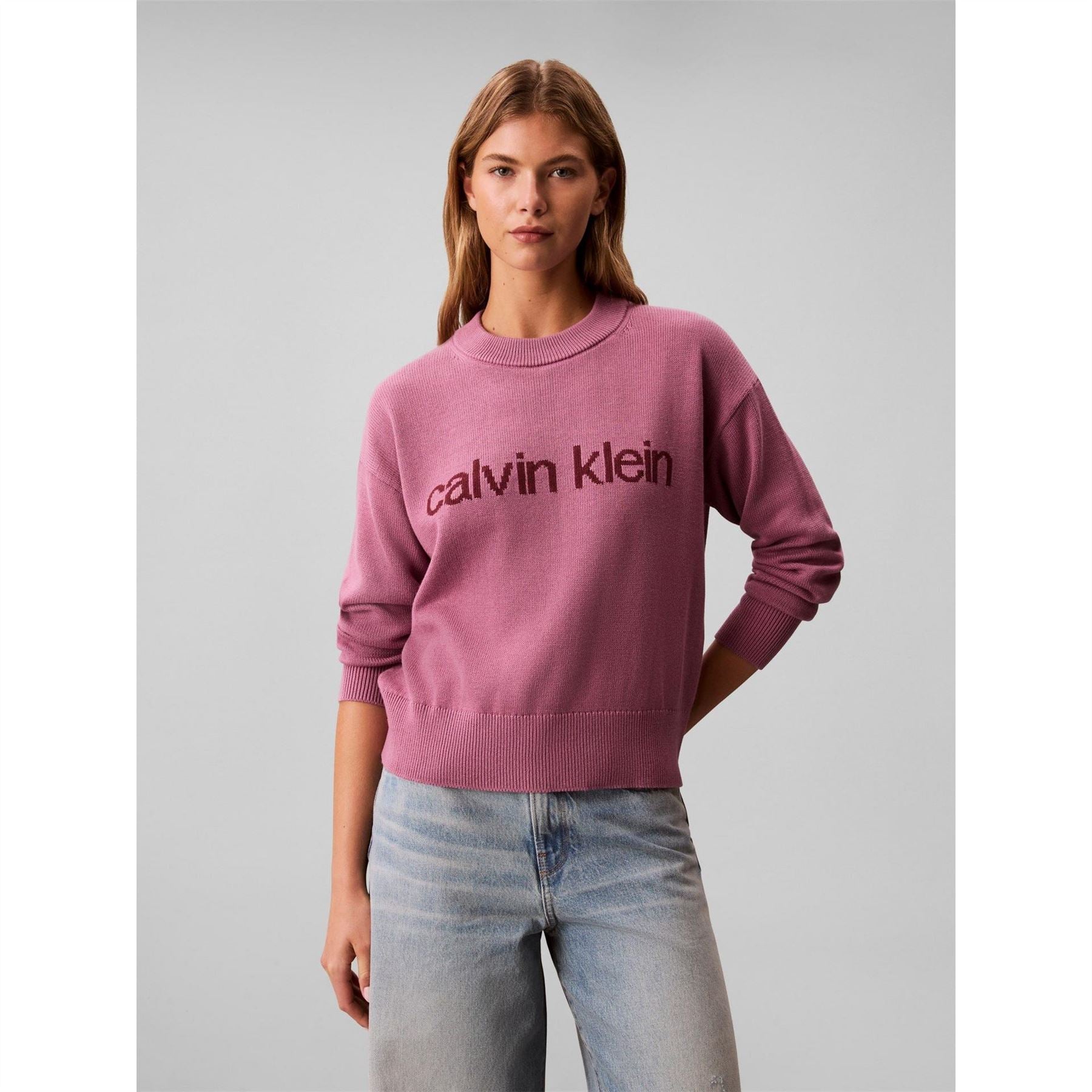 Calvin Klein Jeans Graphic Crew Neck Ribbed Collar Long Sleeve Sweater